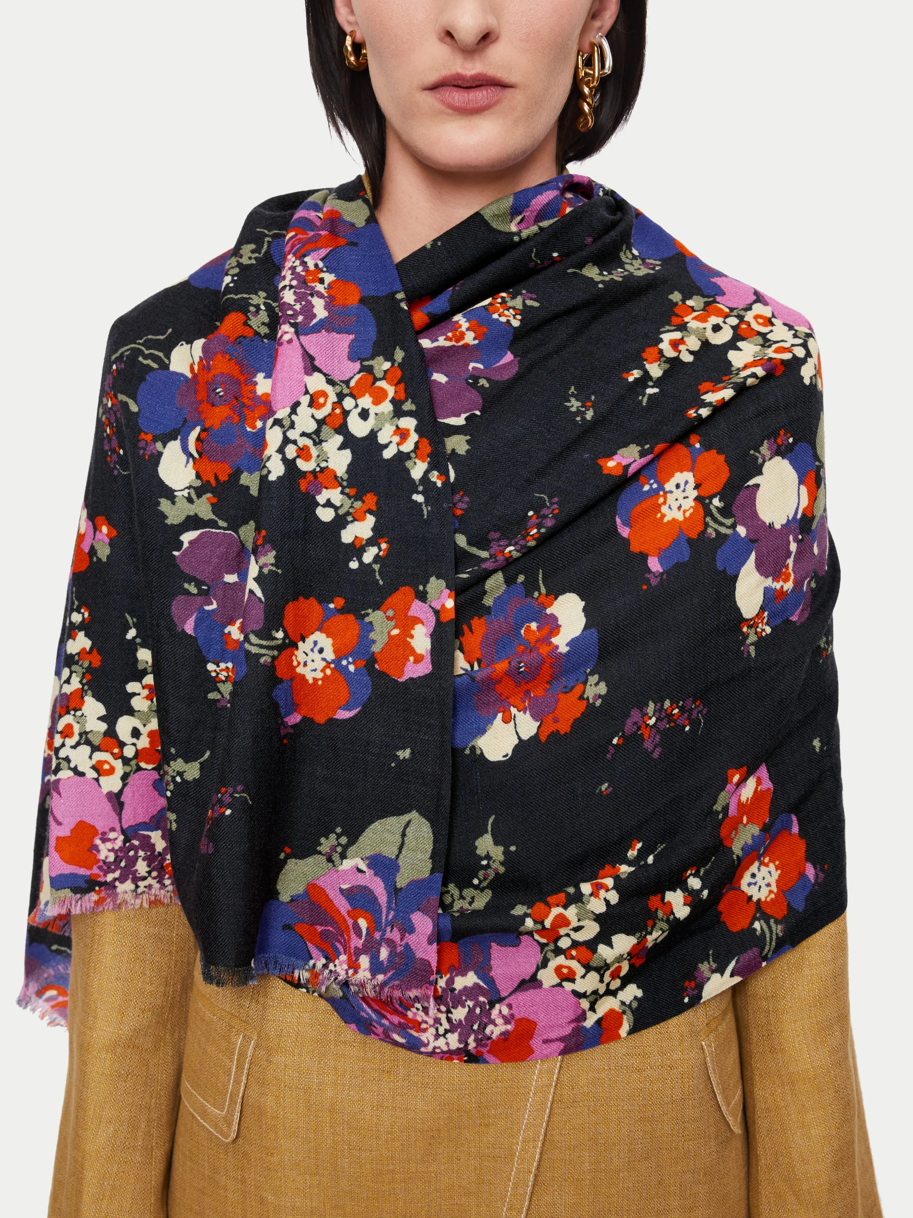Wild Rose Wool Silk Scarf | Blue sold by Jigsaw product image thumbnail 3