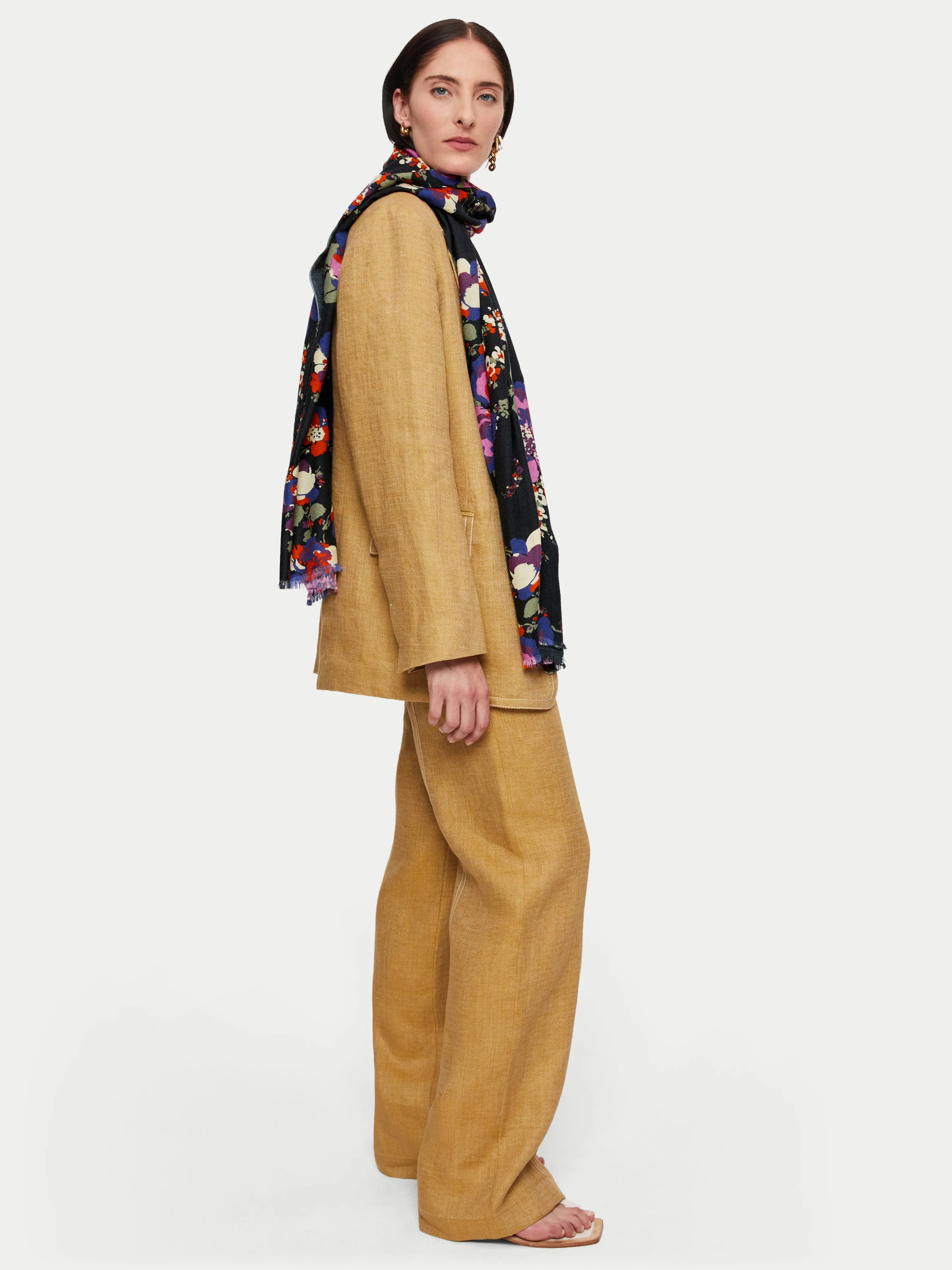 Wild Rose Wool Silk Scarf | Blue sold by Jigsaw product image thumbnail 2