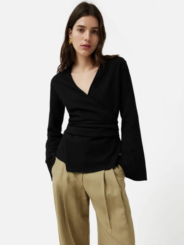 Textured Jersey Wrap Top | Black sold by Jigsaw