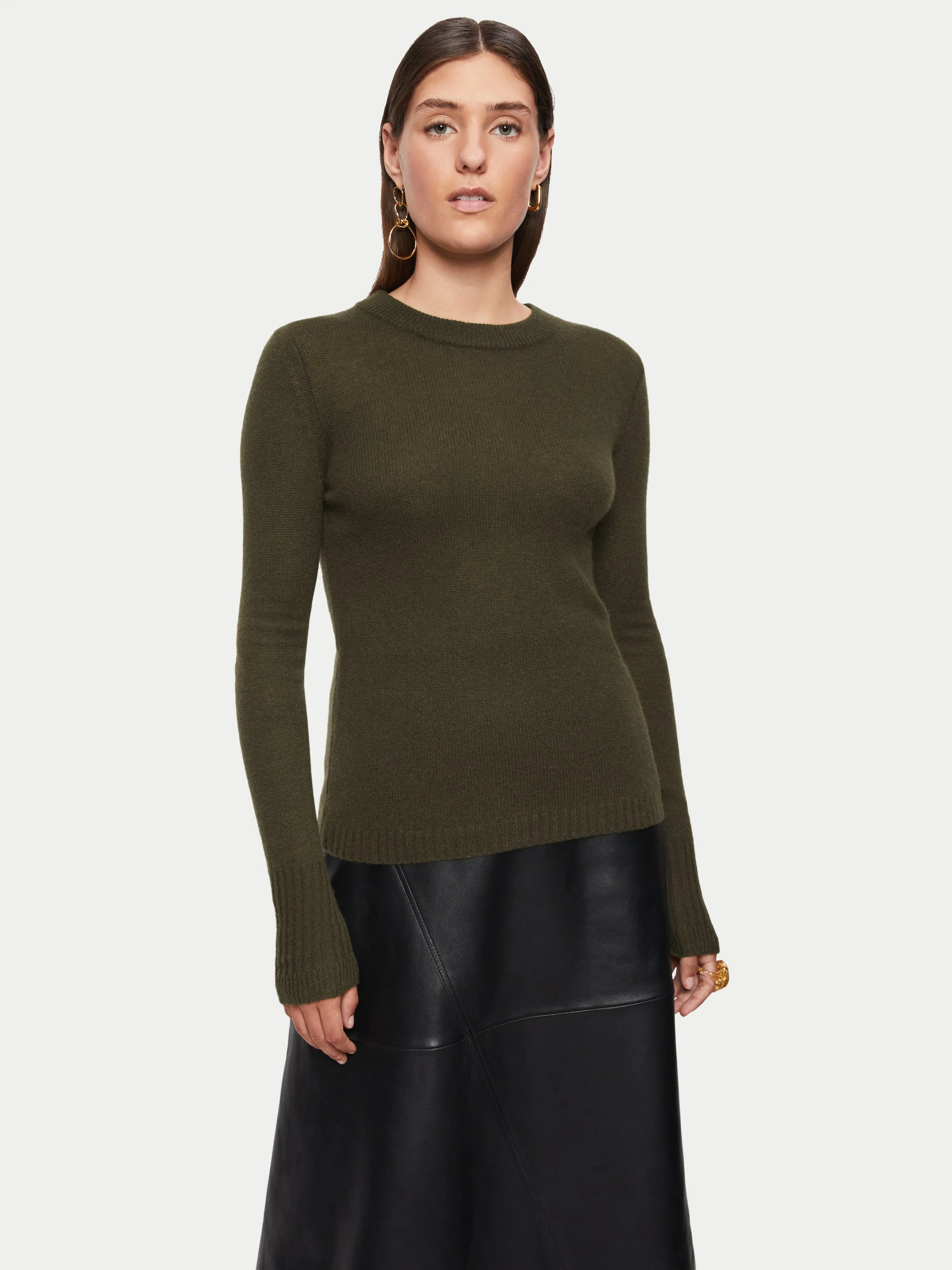 Cloud Cashmere Crew Jumper | Dark Khaki sold by Jigsaw