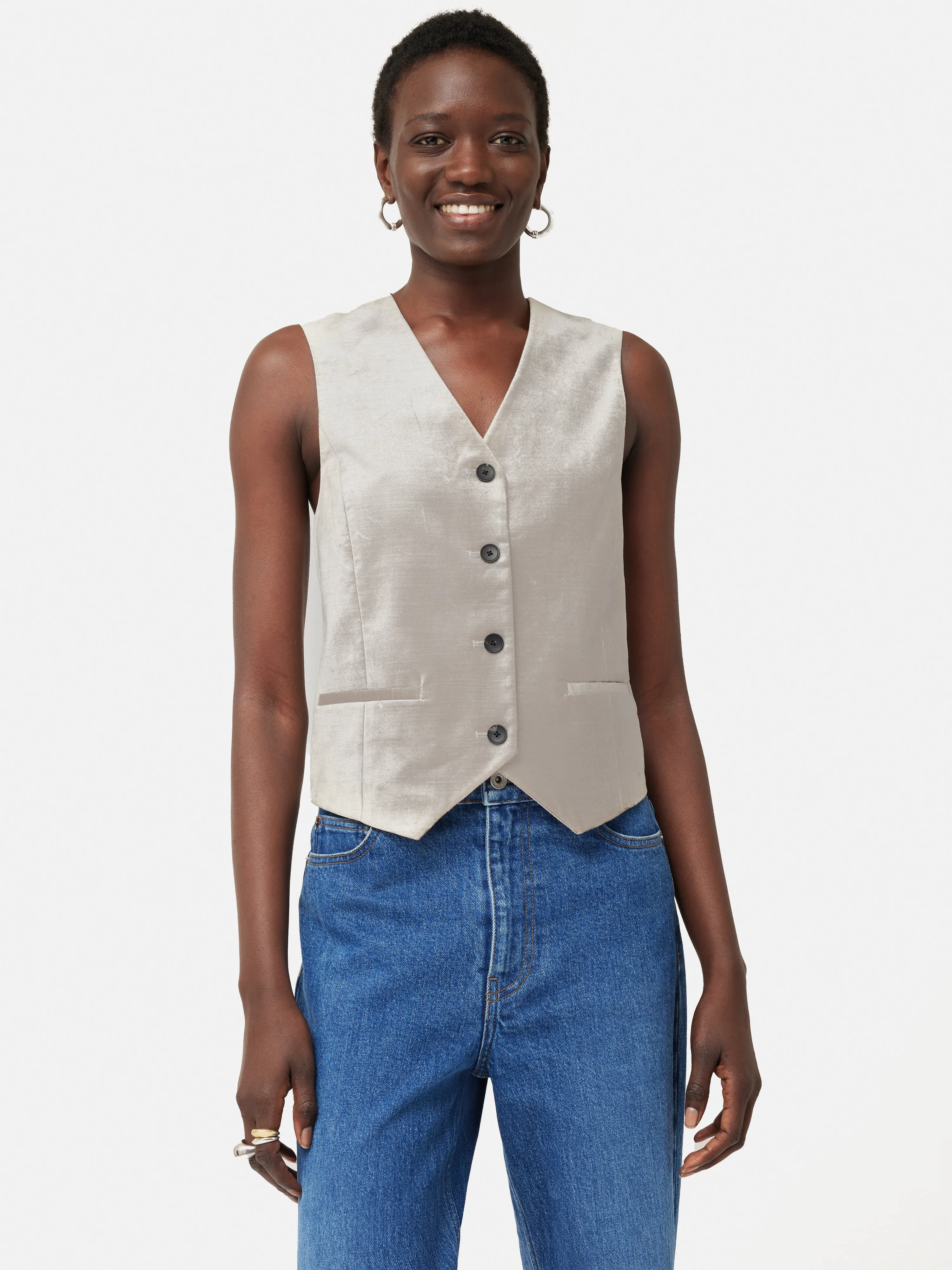Velvet Tailored Waistcoat | Grey sold by Jigsaw