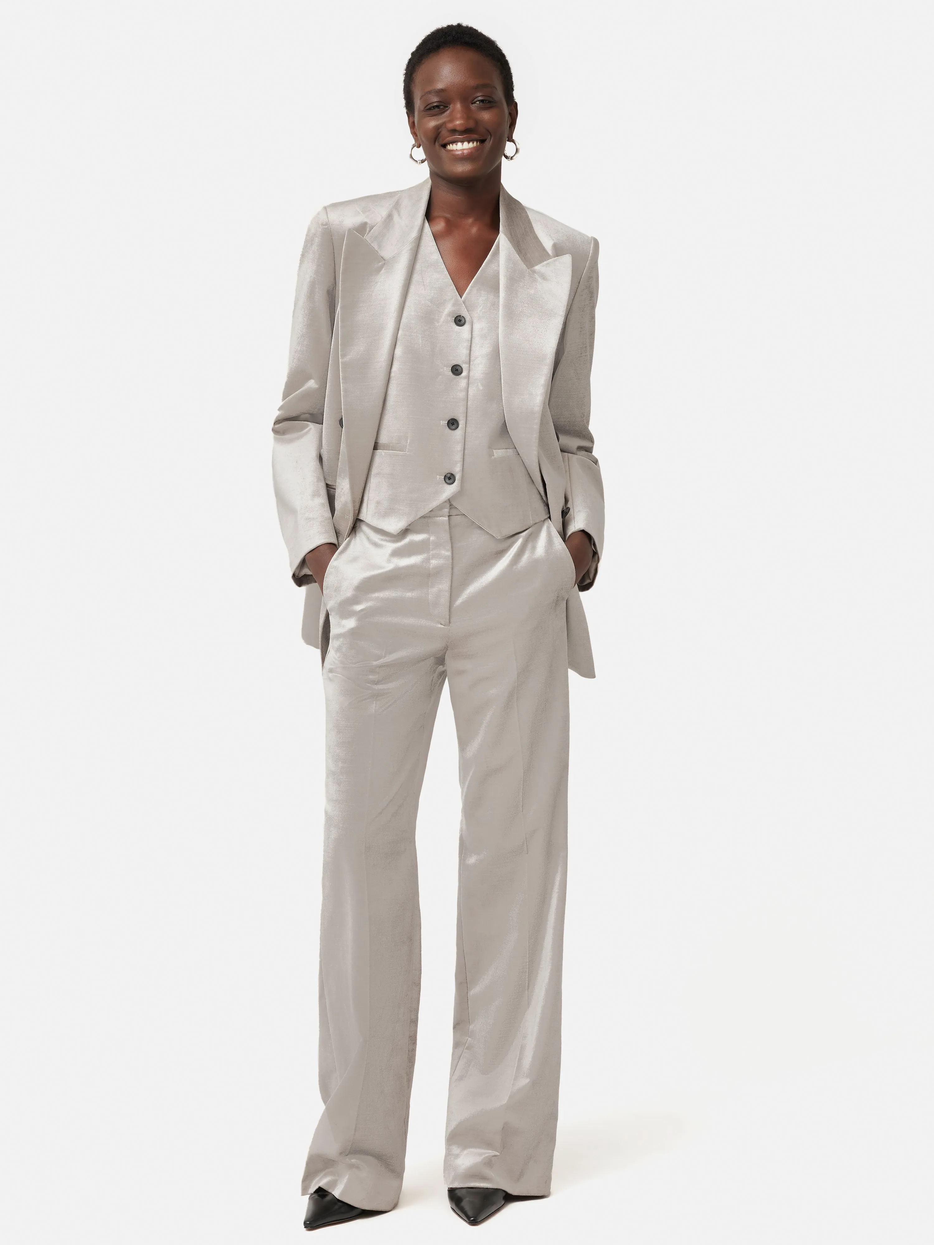 Velvet Tailored Waistcoat | Grey sold by Jigsaw product image thumbnail 3