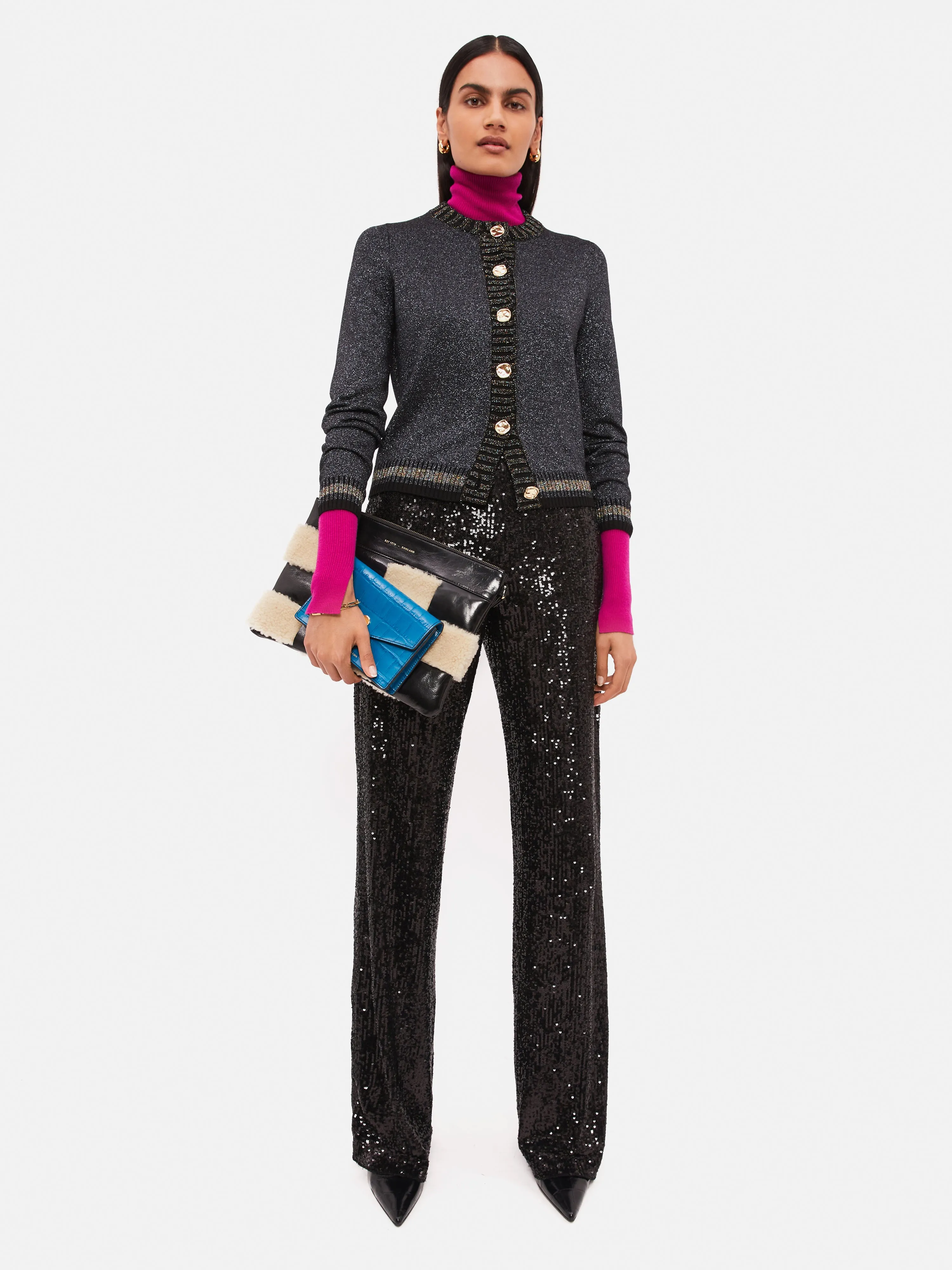 Metallic Crew Cardigan | Black sold by Jigsaw product image thumbnail 3