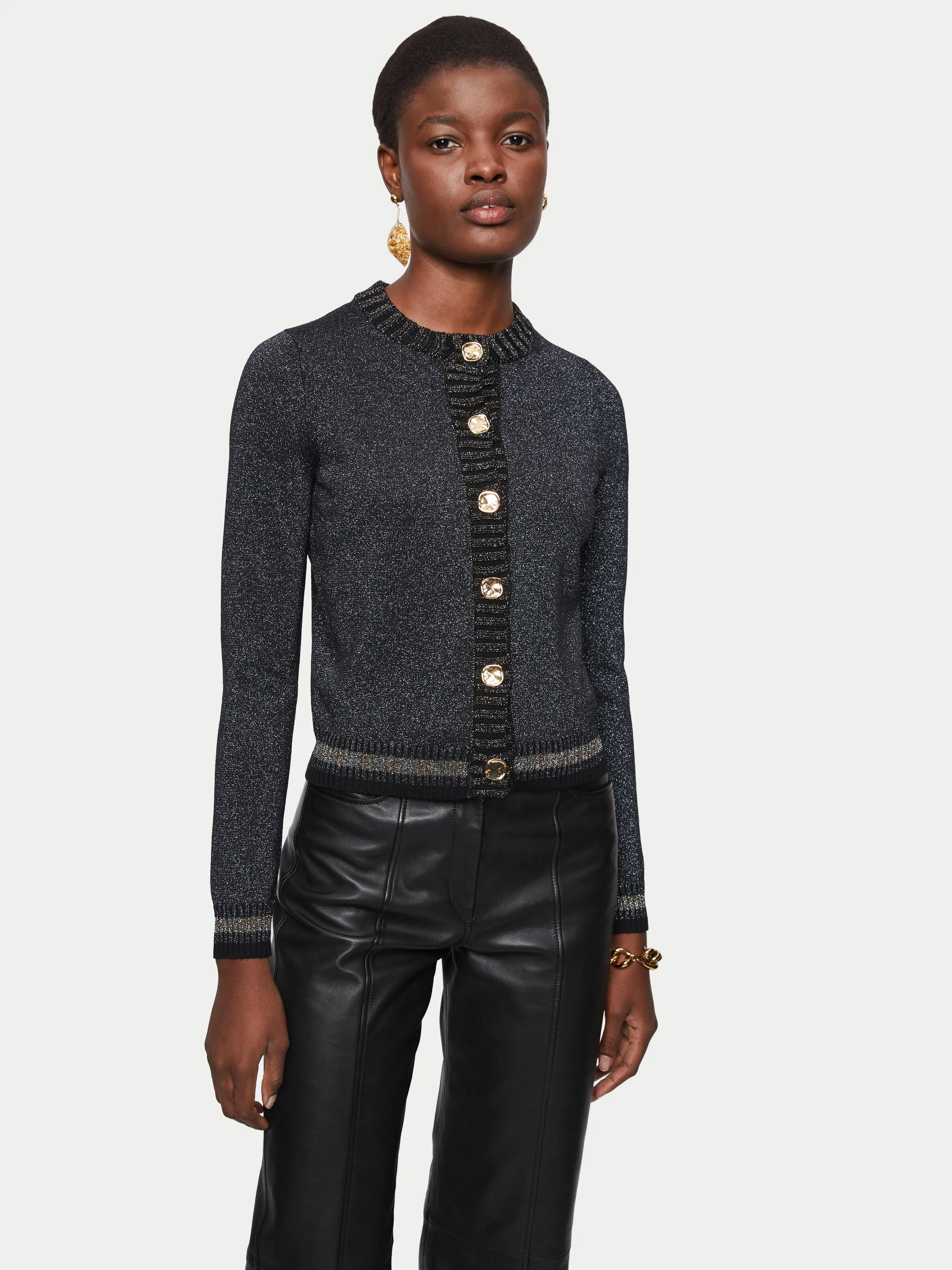 Metallic Crew Cardigan | Black sold by Jigsaw product image thumbnail 4