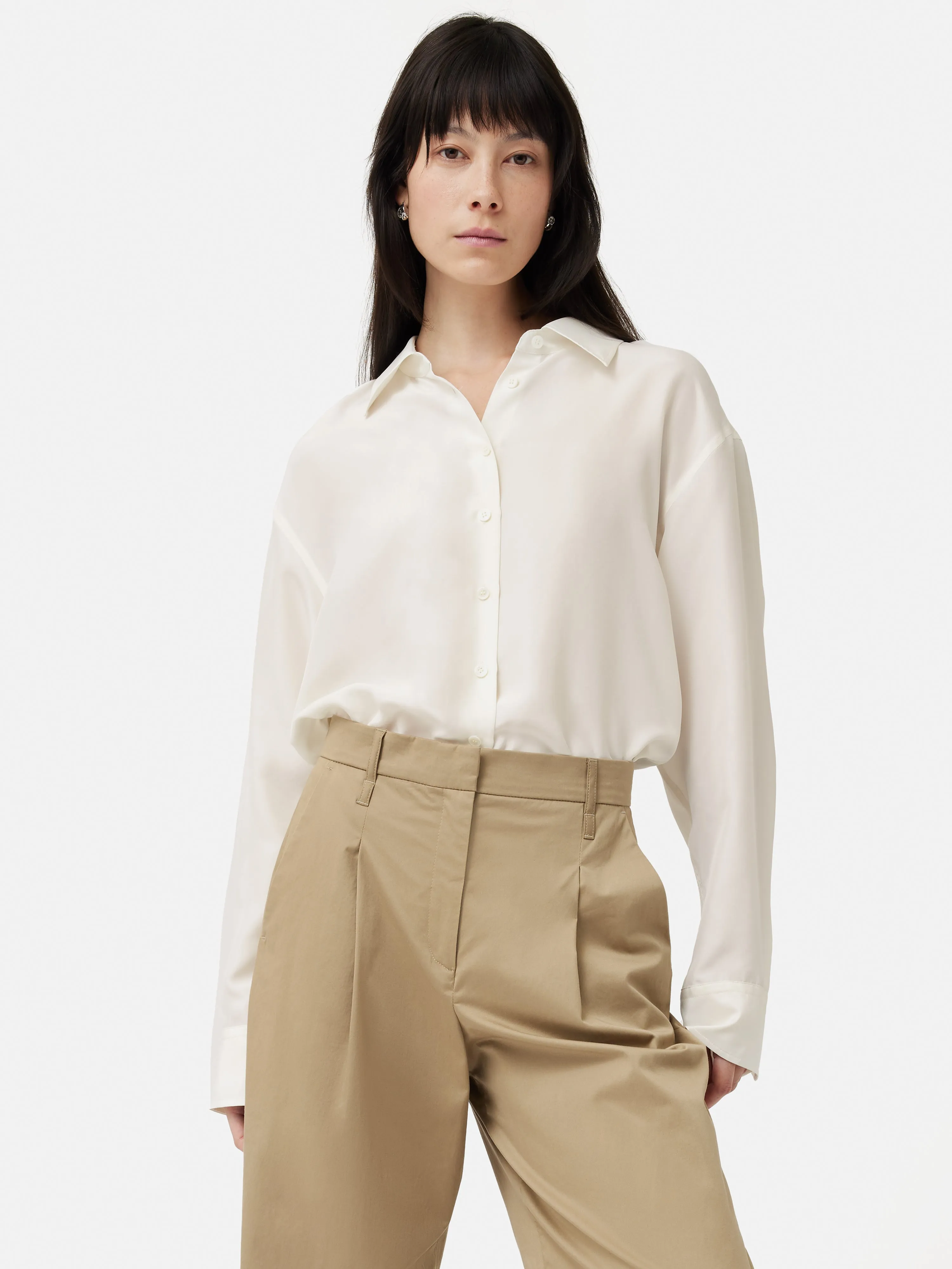 Silk Habotai Relaxed Shirt | Ivory sold by Jigsaw