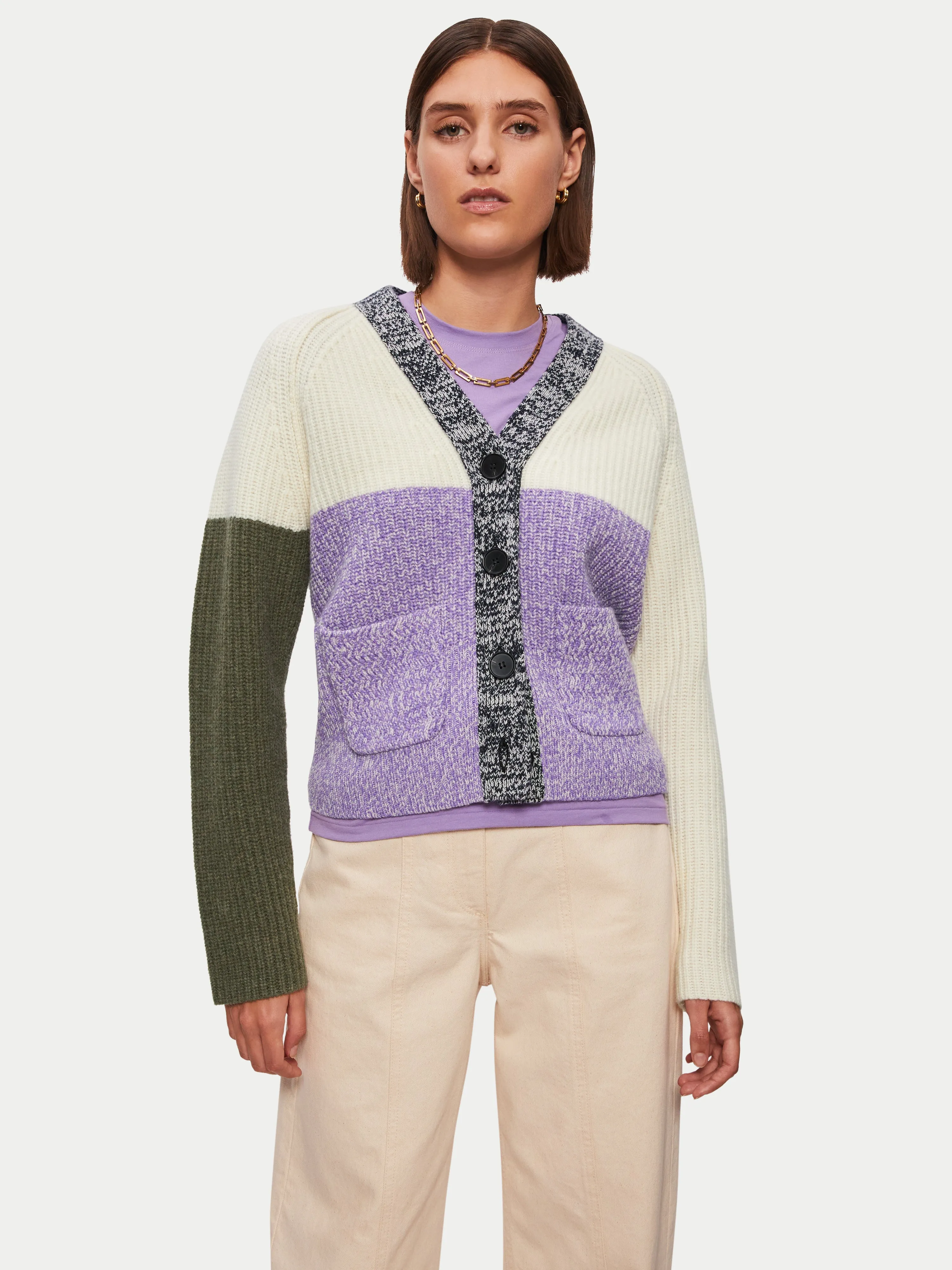 Merino Patchwork Cardigan | Purple sold by Jigsaw product image thumbnail 3