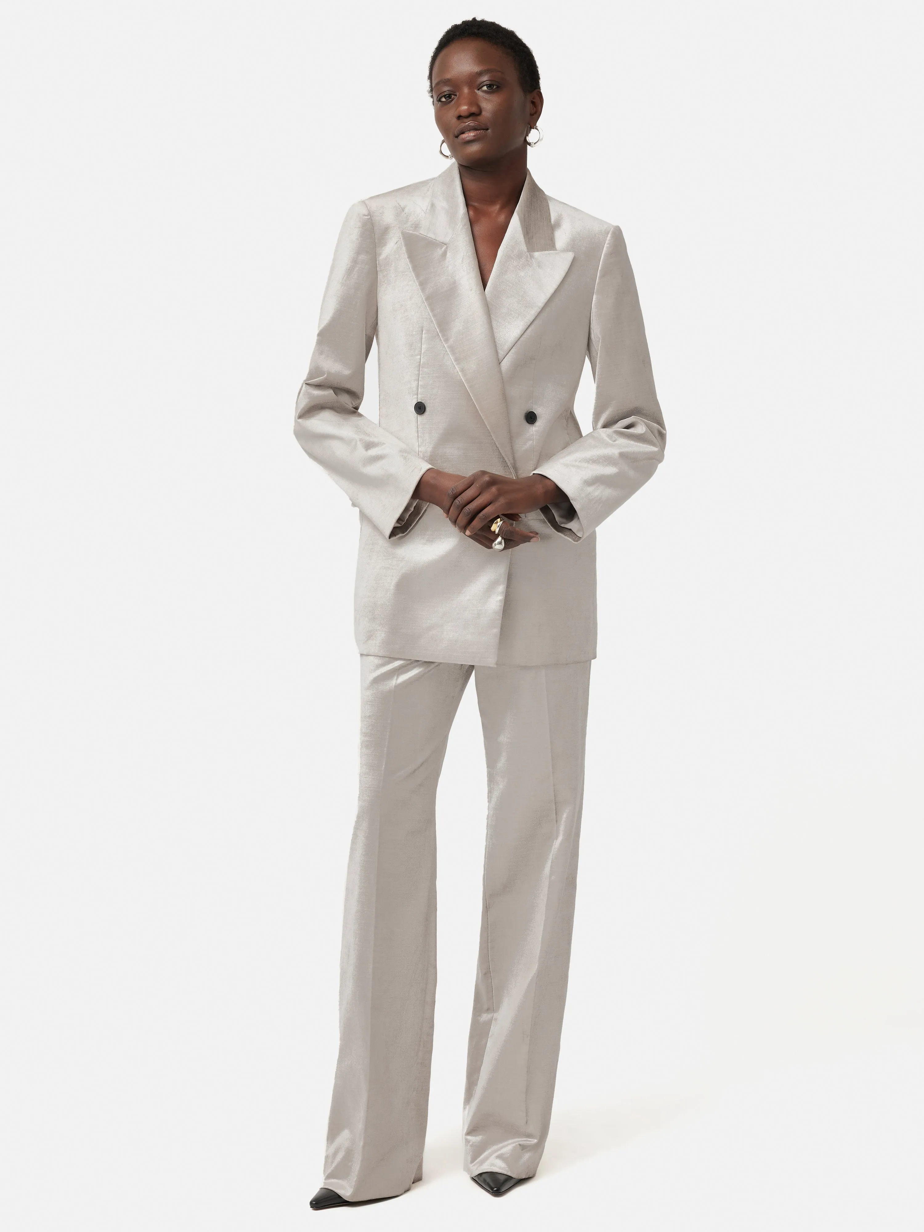 Velvet Wide Leg Trouser | Grey sold by Jigsaw product image thumbnail 4