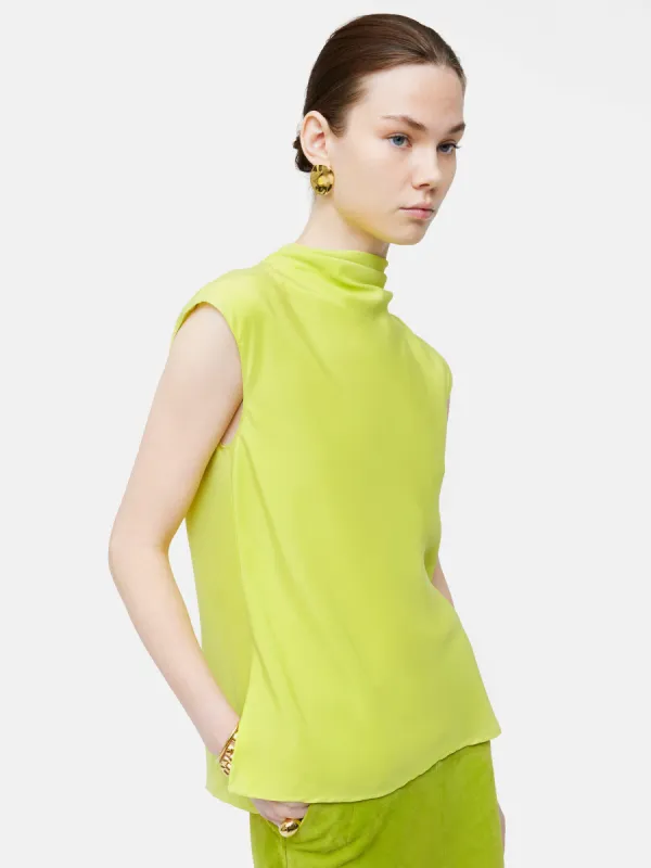 Silk Habotai Cowl Neck Top | Yellow sold by Jigsaw
