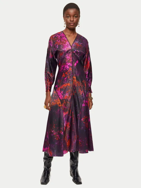 Silk Paint Drops Midi Dress | Orange sold by Jigsaw