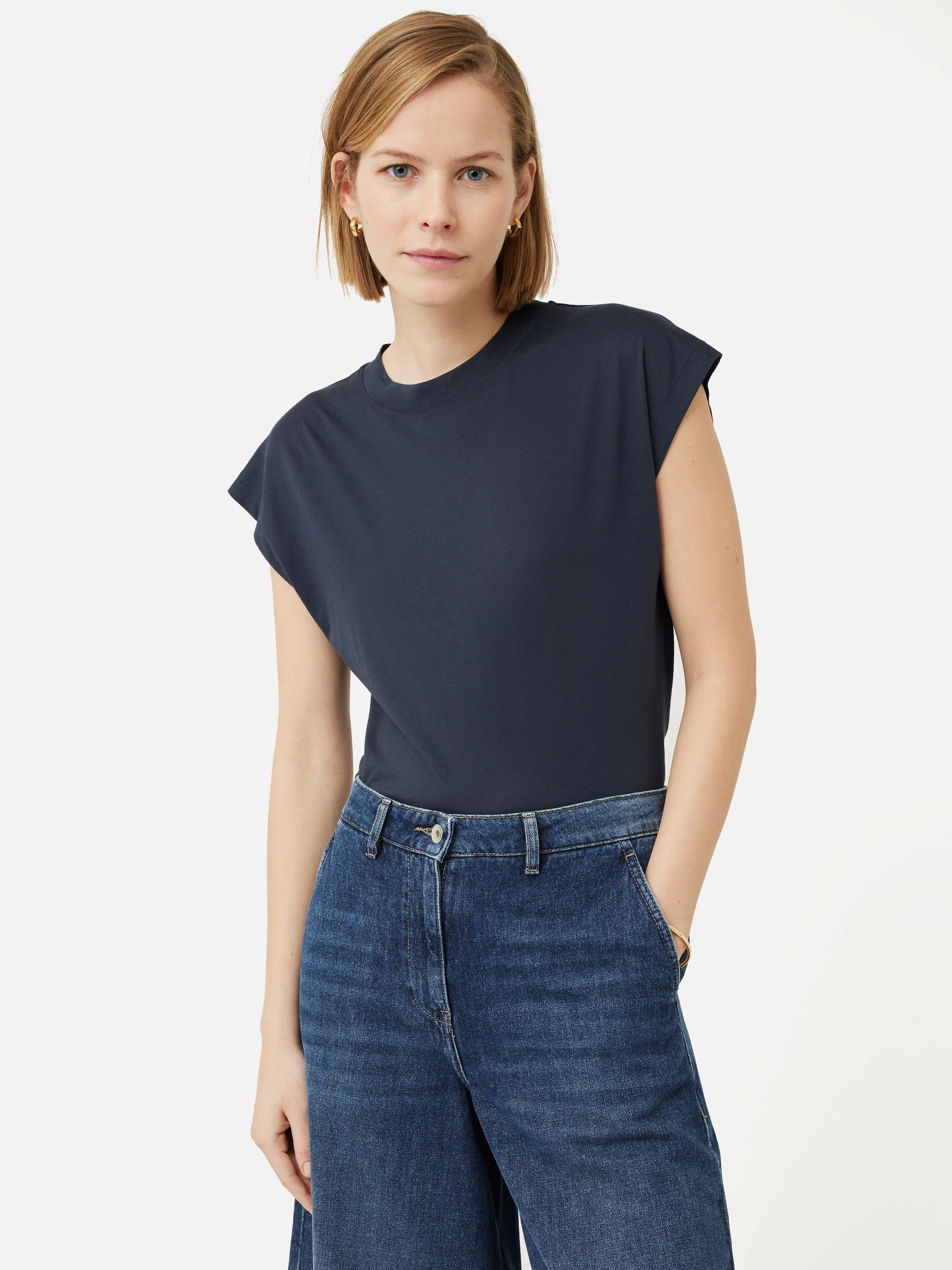 Whitney High Neck T-shirt | Slate sold by Jigsaw