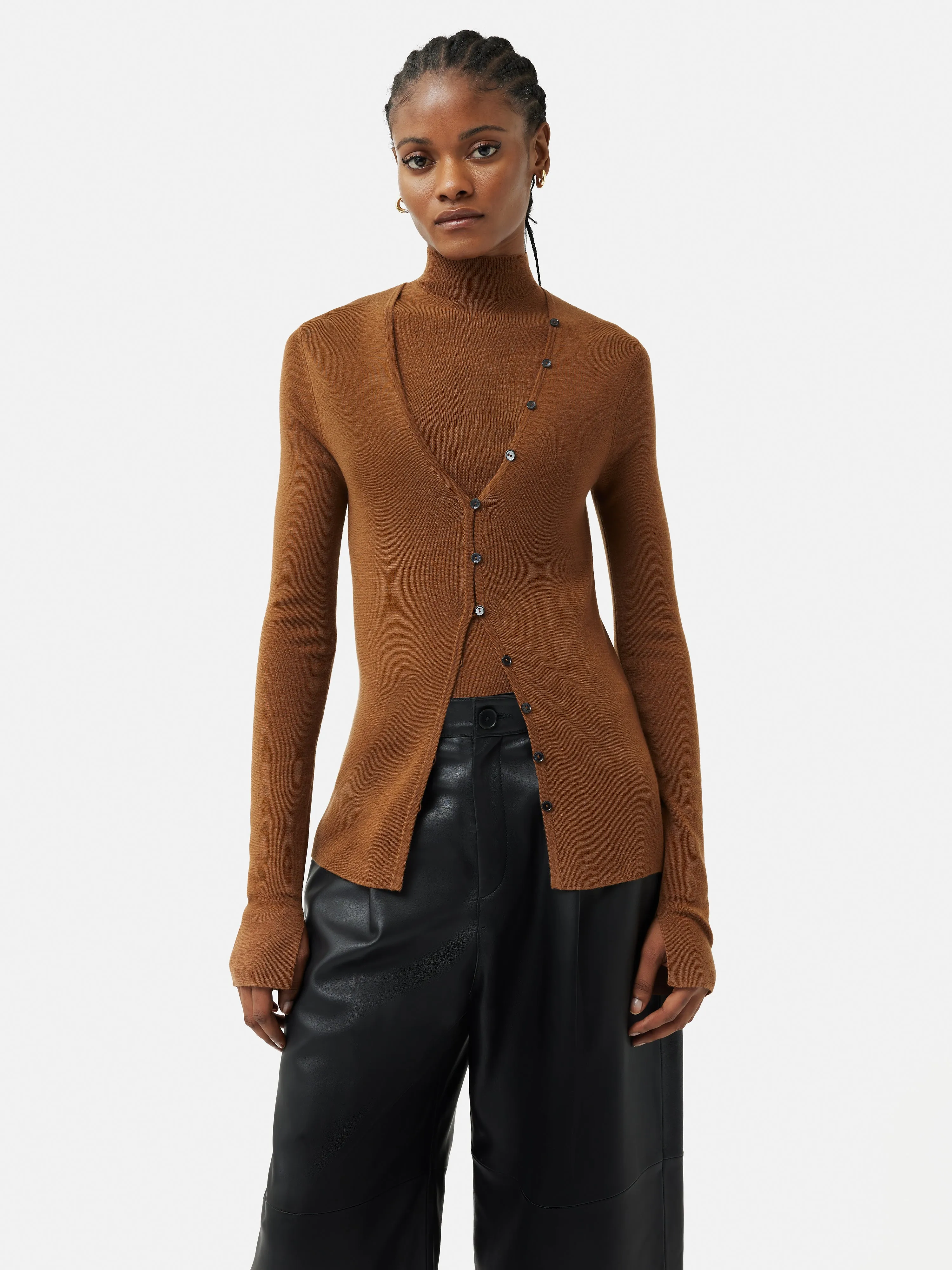 Superfine Merino Cardigan | Brown sold by Jigsaw