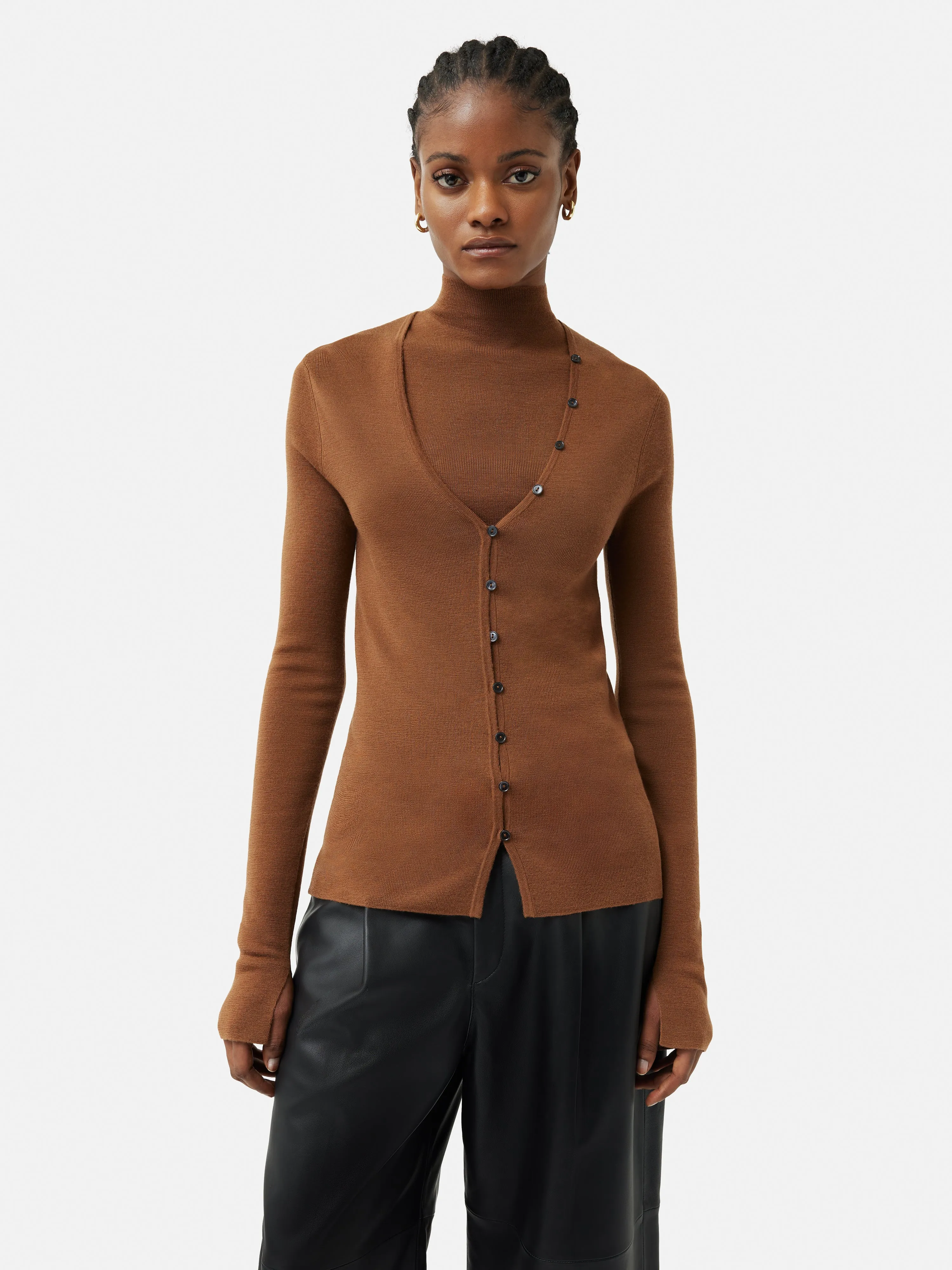 Superfine Merino Cardigan | Brown sold by Jigsaw product image thumbnail 4