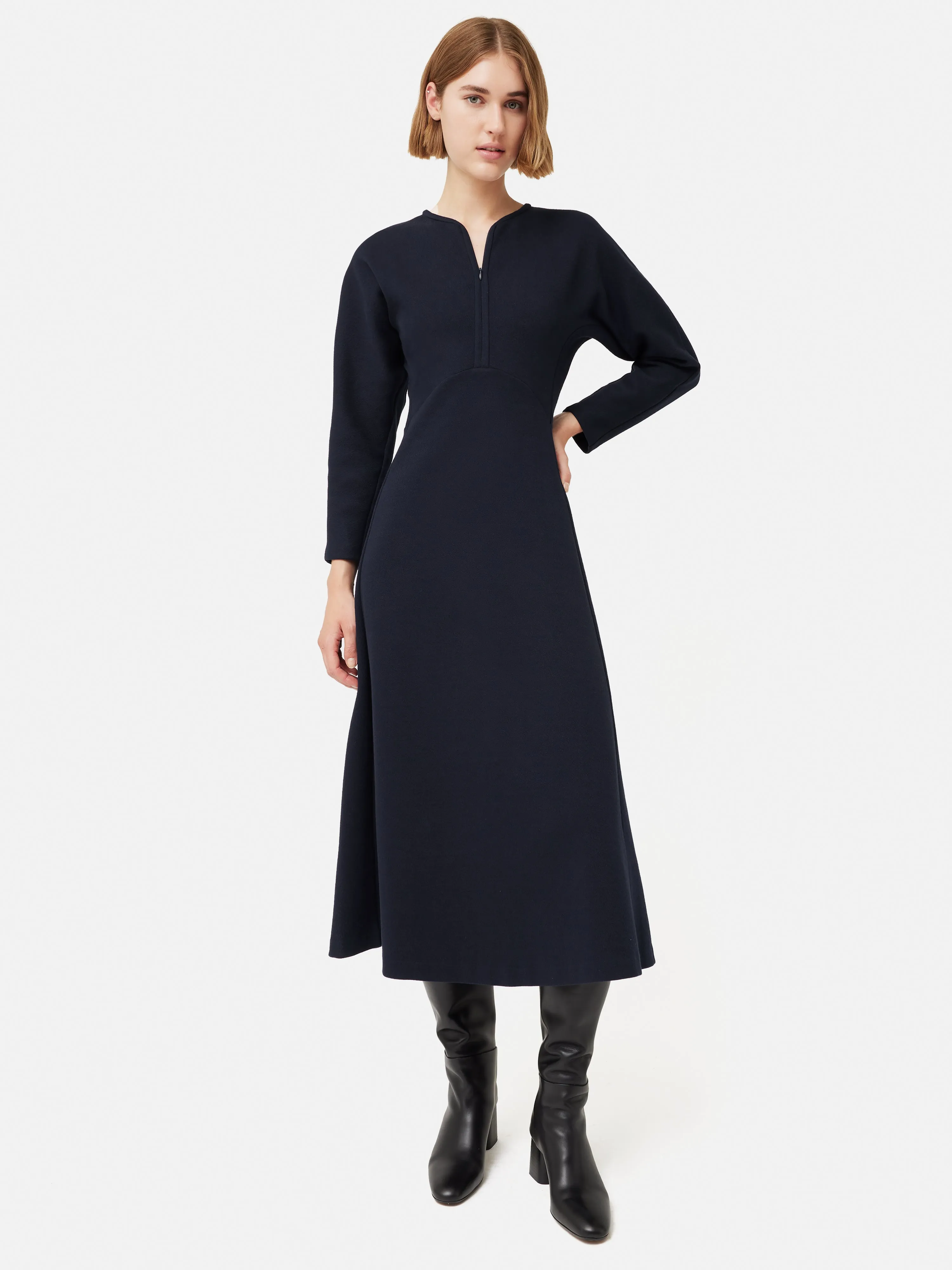 Crepe Jersey Zip Dress | Navy sold by Jigsaw