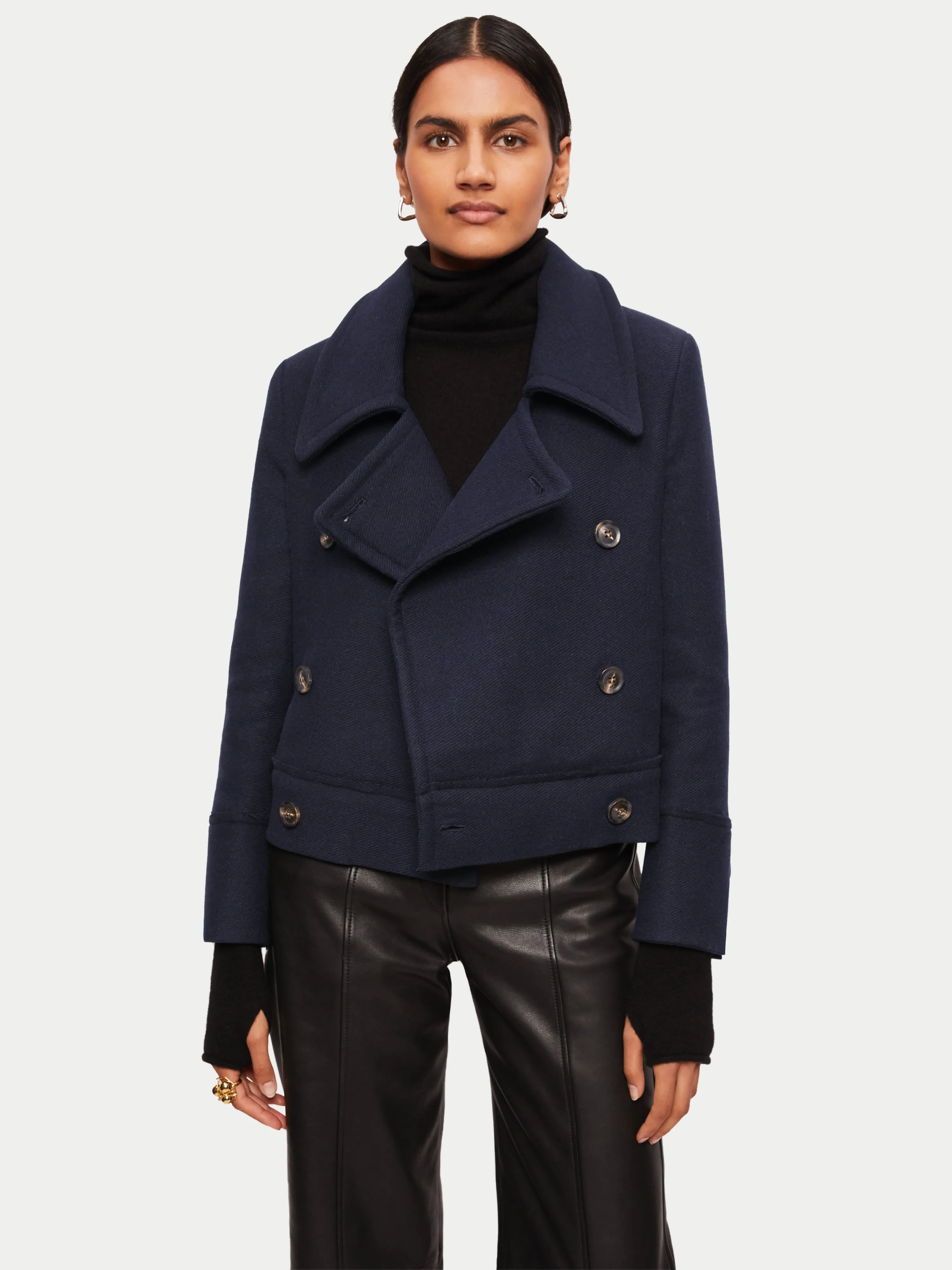 Modern Twill Pea Coat | Navy sold by Jigsaw
