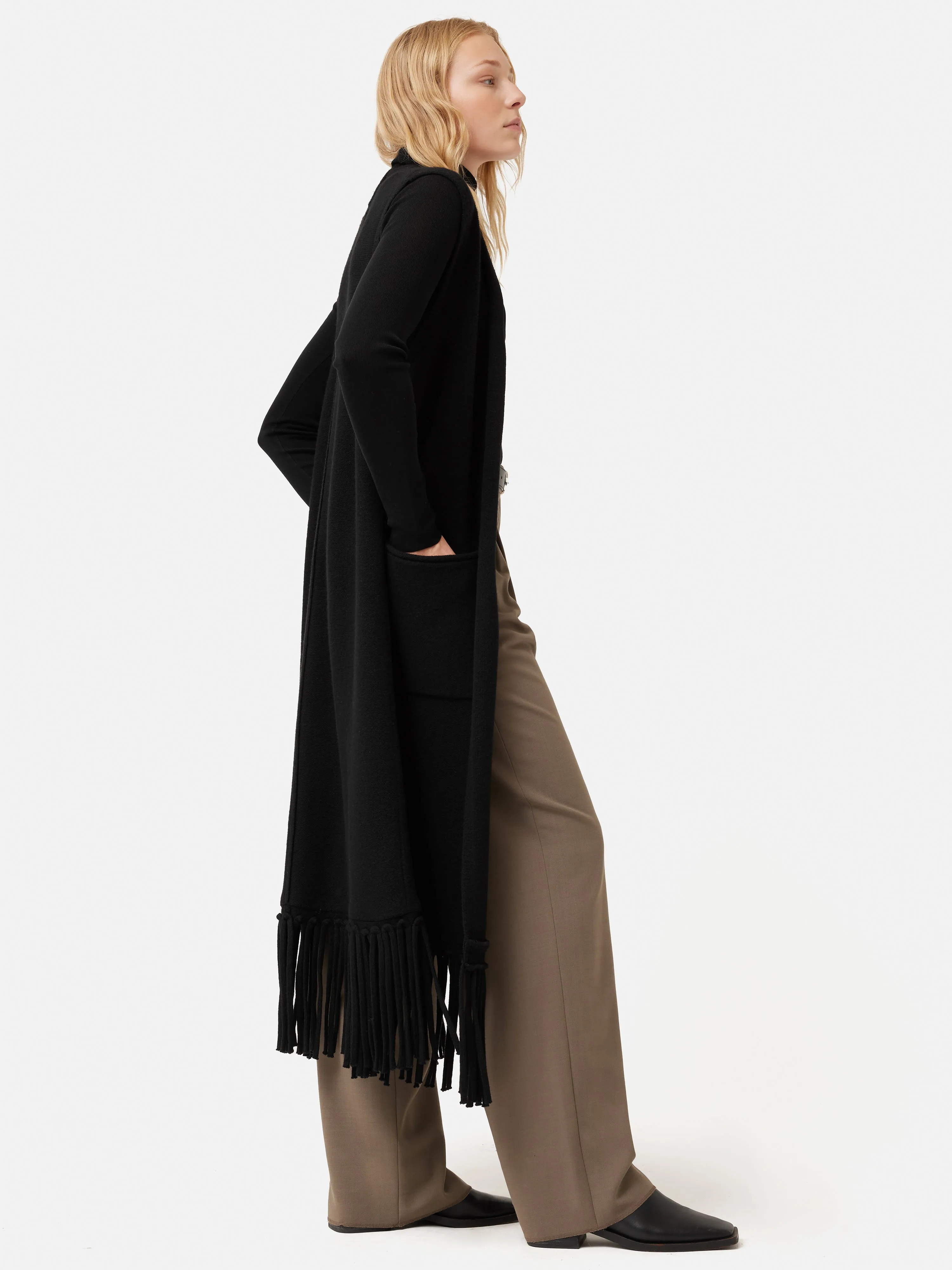 Merino Fringed Gilet | Black sold by Jigsaw product image thumbnail 3