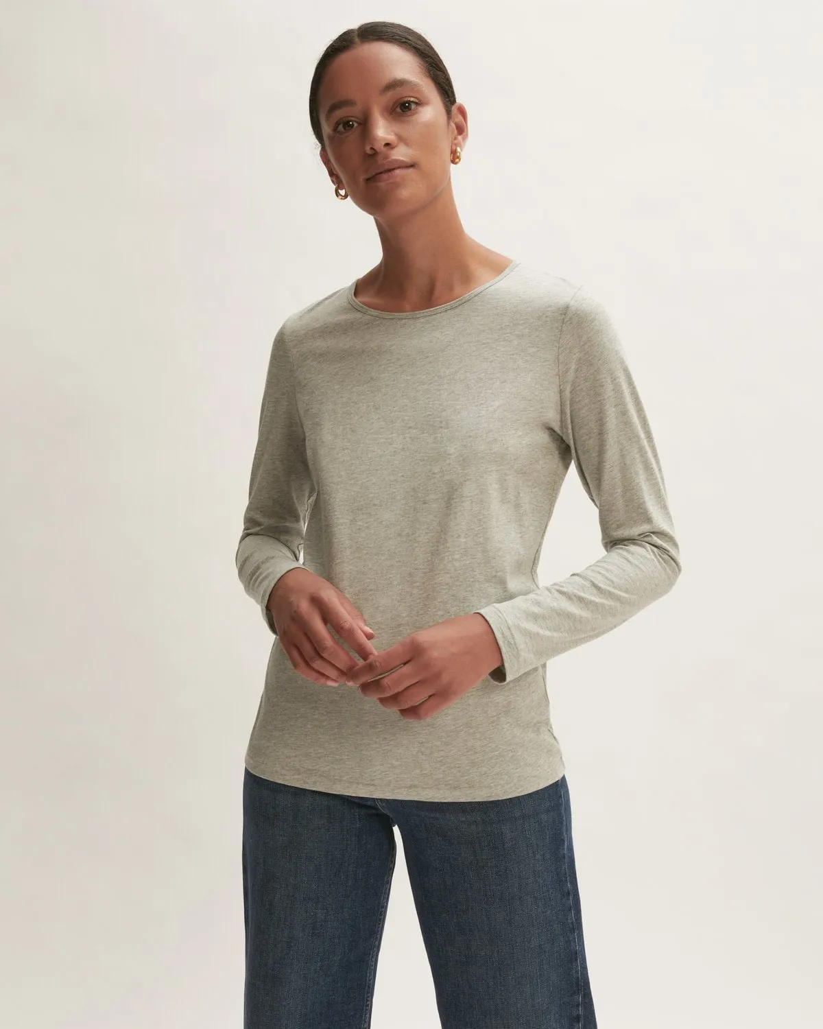 Supima Cotton Long Sleeve Tee | Pale Grey Mel sold by Jigsaw