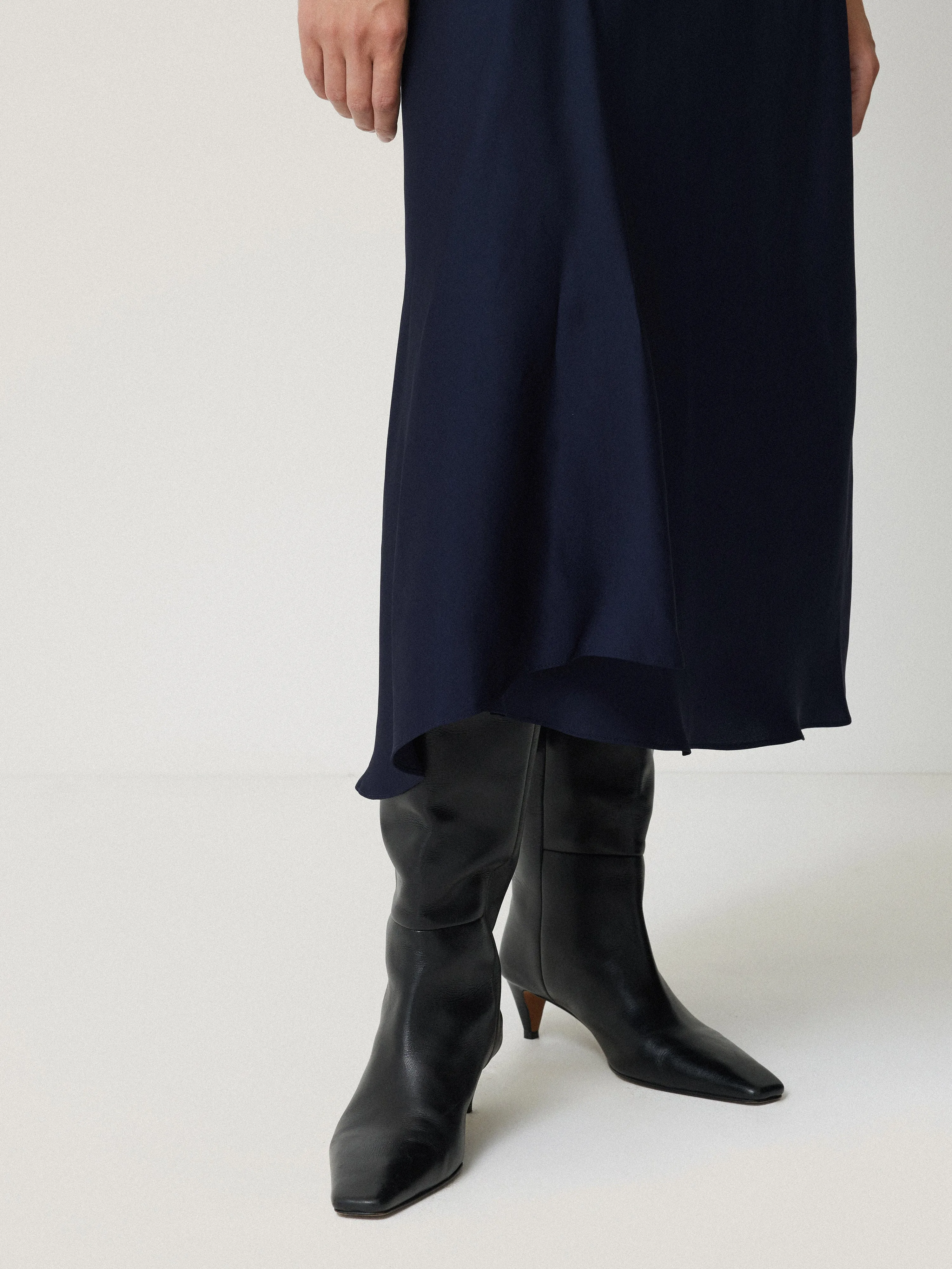 Satin Bias Asymmetric Skirt | Navy sold by Jigsaw product image thumbnail 2
