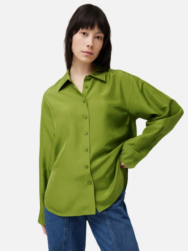 Silk Habotai Relaxed Shirt | Green sold by Jigsaw