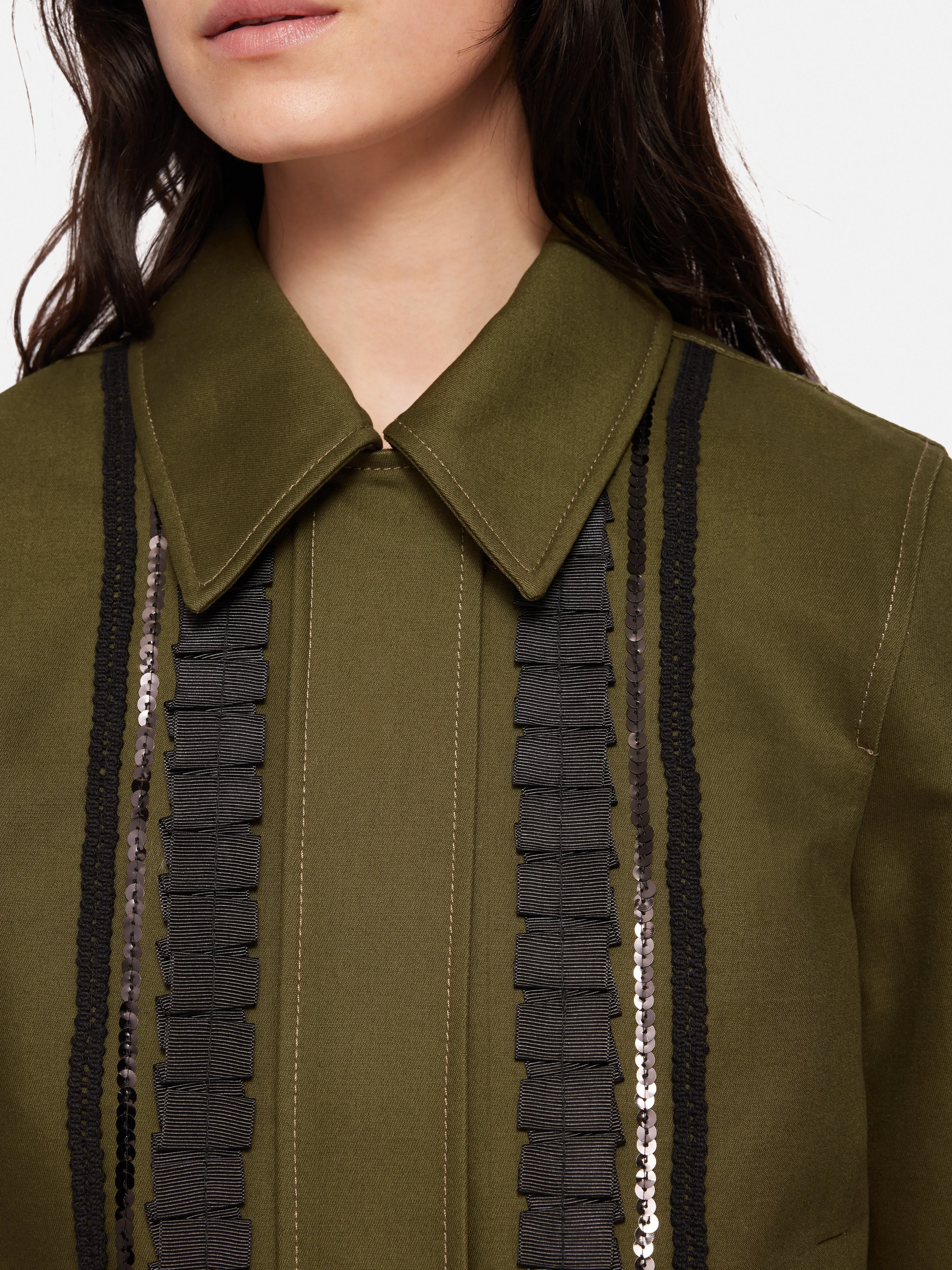 Cotton Trim Detail Jacket | Khaki sold by Jigsaw product image thumbnail 2