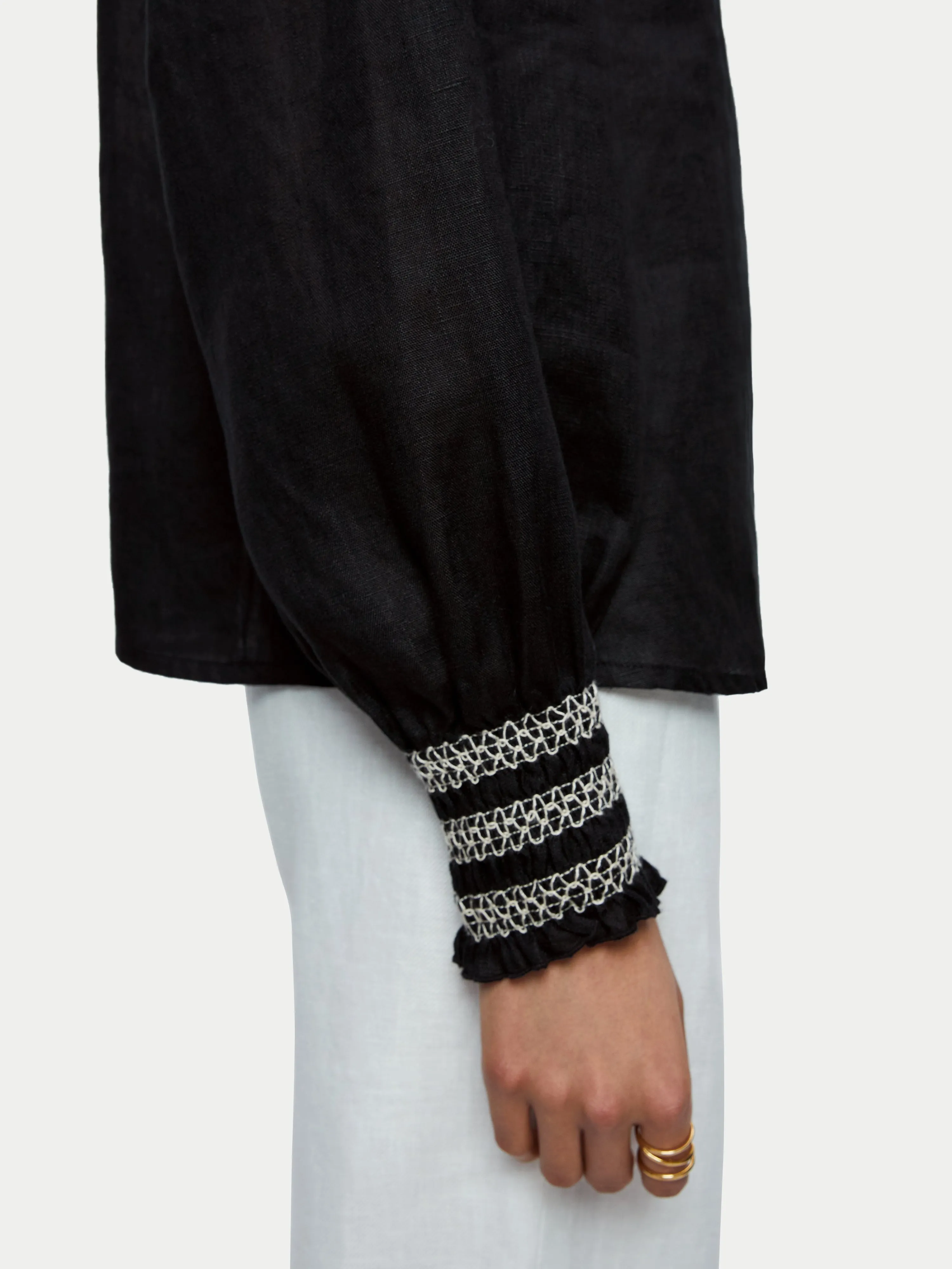 Light Linen Smocked Detail Top | Black sold by Jigsaw product image thumbnail 2