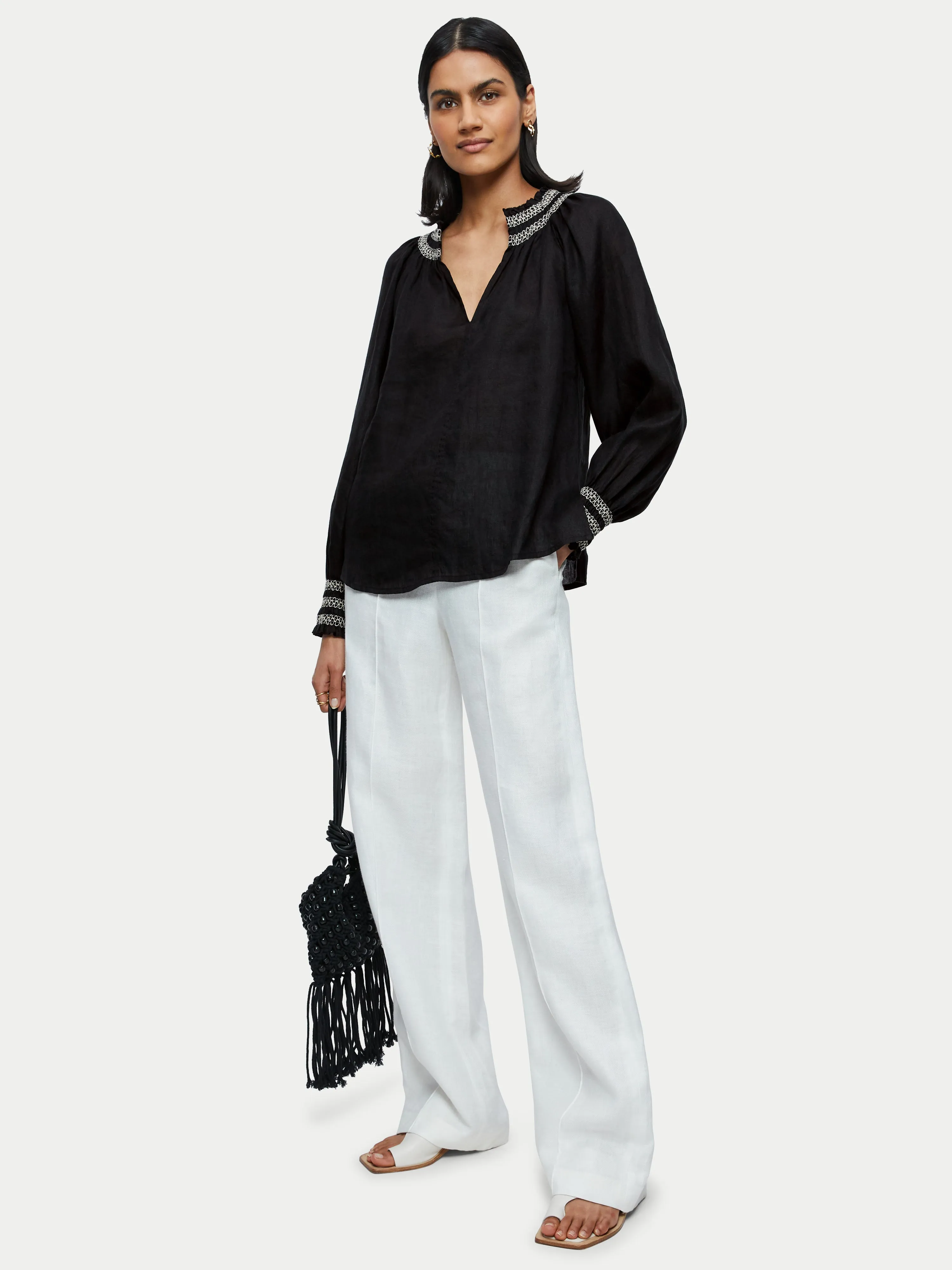 Light Linen Smocked Detail Top | Black sold by Jigsaw product image thumbnail 3