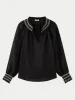 Light Linen Smocked Detail Top | Black sold by Jigsaw