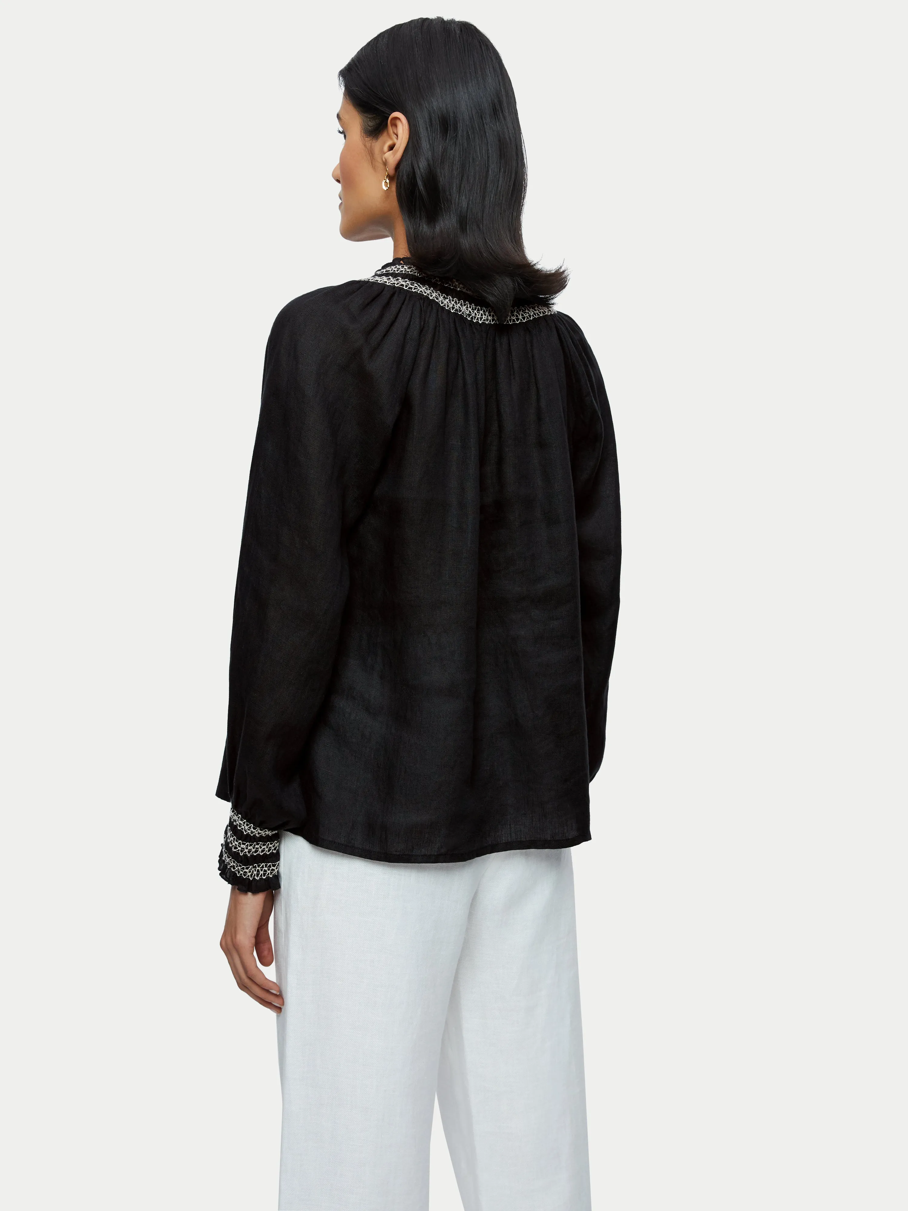 Light Linen Smocked Detail Top | Black sold by Jigsaw product image thumbnail 4