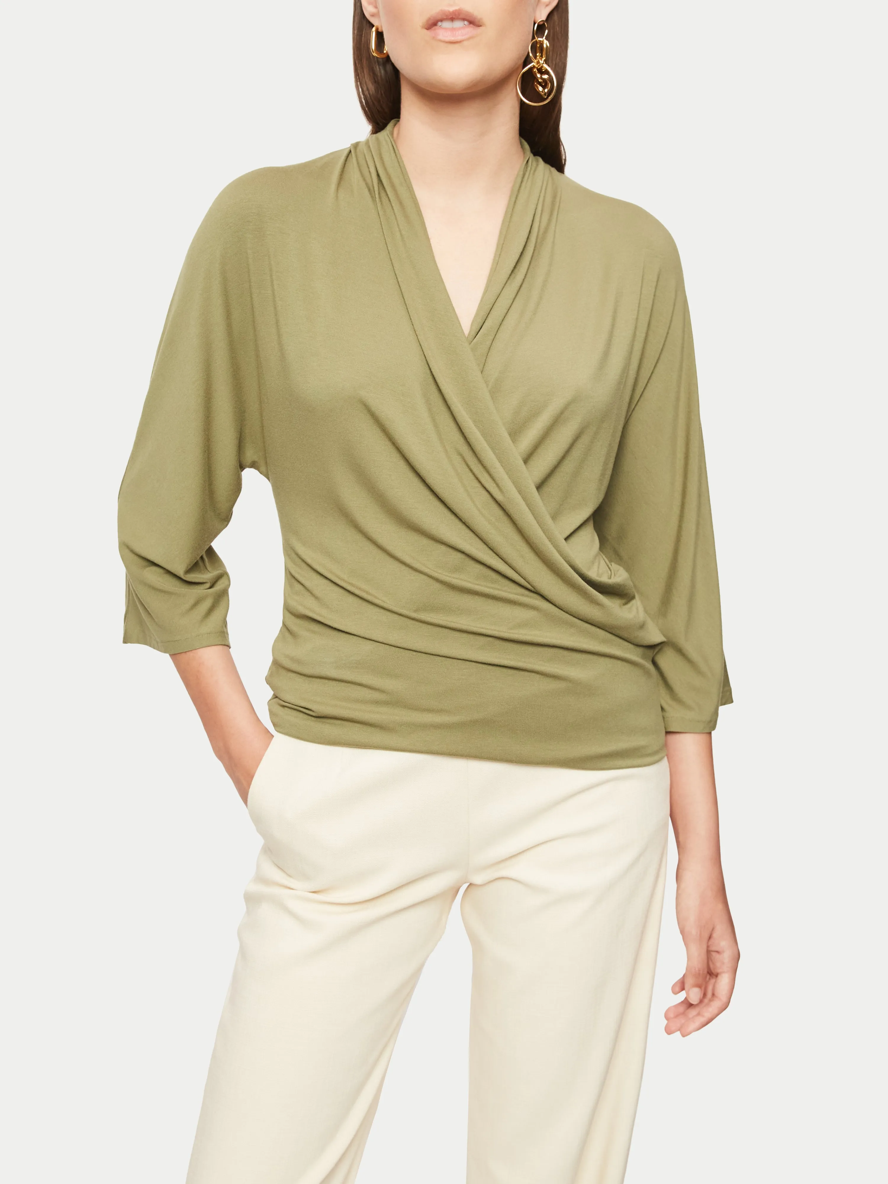Jersey Wrap Kimono Sleeve Top | Green sold by Jigsaw product image thumbnail 4