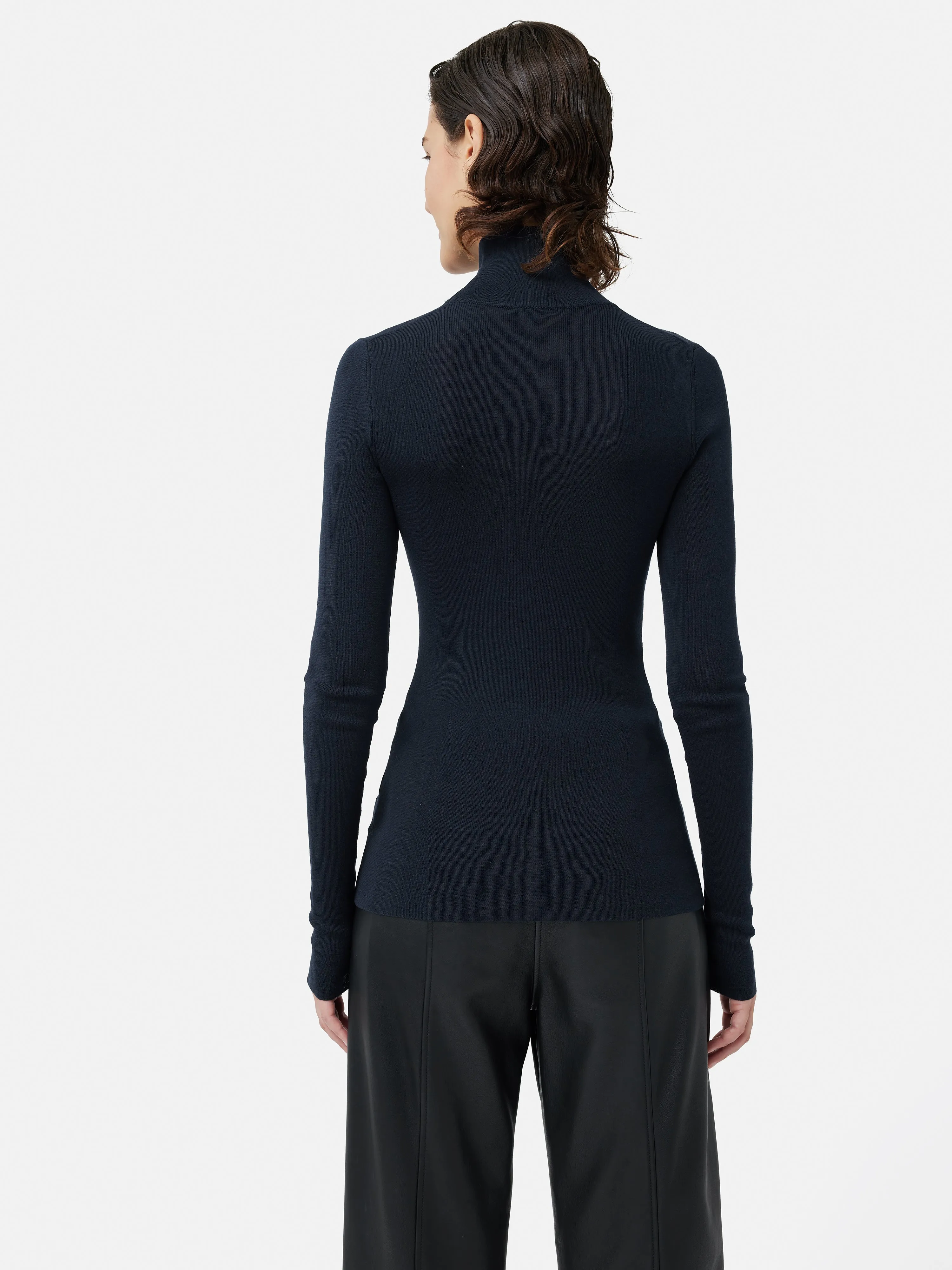 Silk Cotton Polo Jumper | Navy sold by Jigsaw product image thumbnail 5