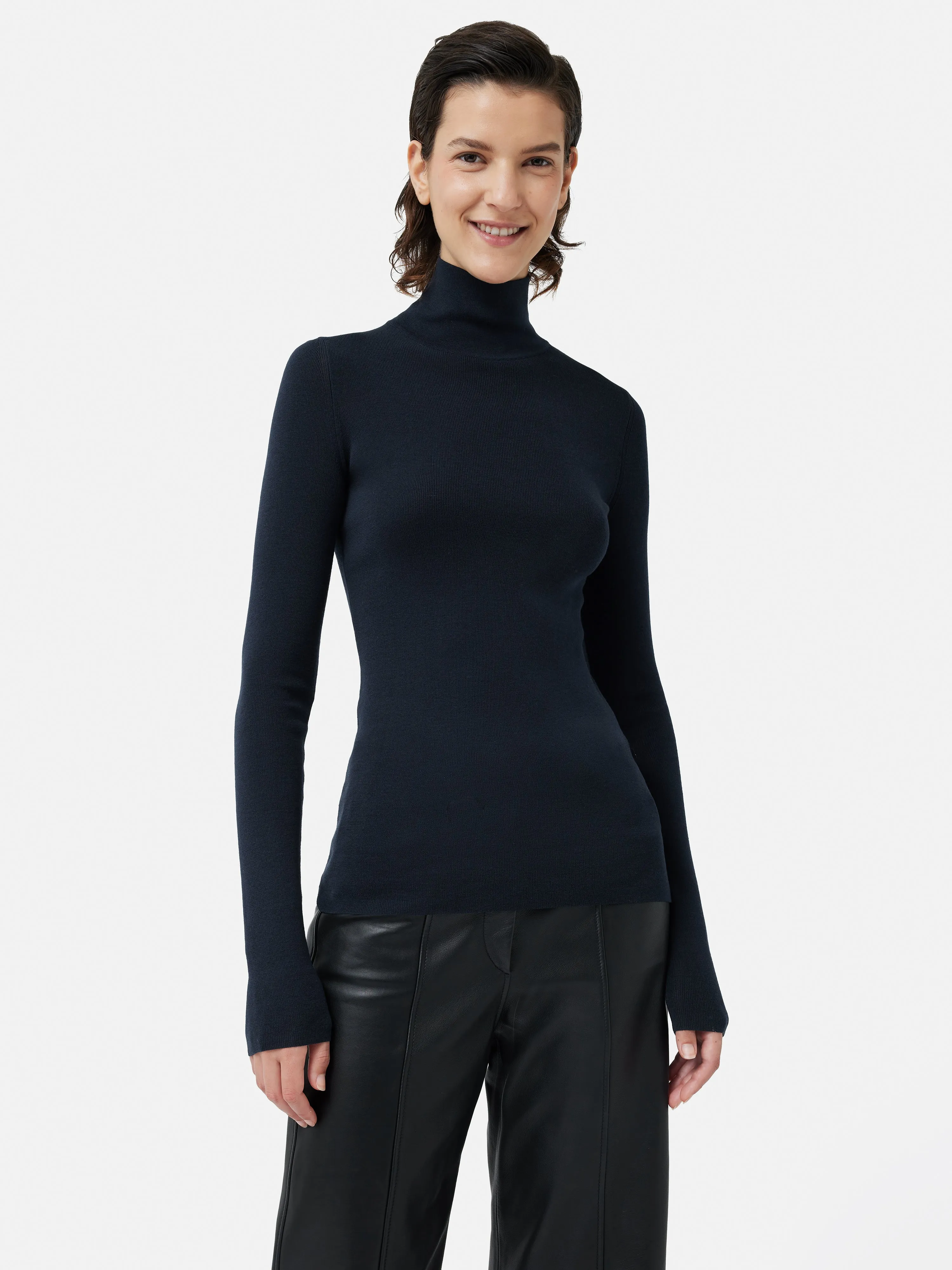 Silk Cotton Polo Jumper | Navy sold by Jigsaw product image thumbnail 4