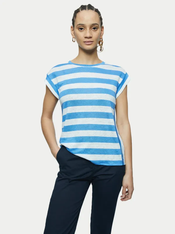Linen Bold Stripe Short Sleeve Tee | Blue sold by Jigsaw