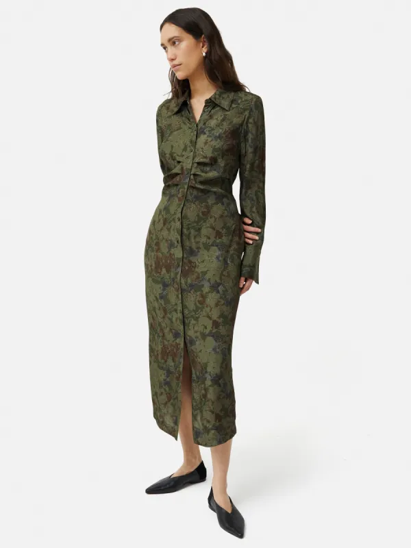 Shadow Floral Jacquard Dress | Green sold by Jigsaw