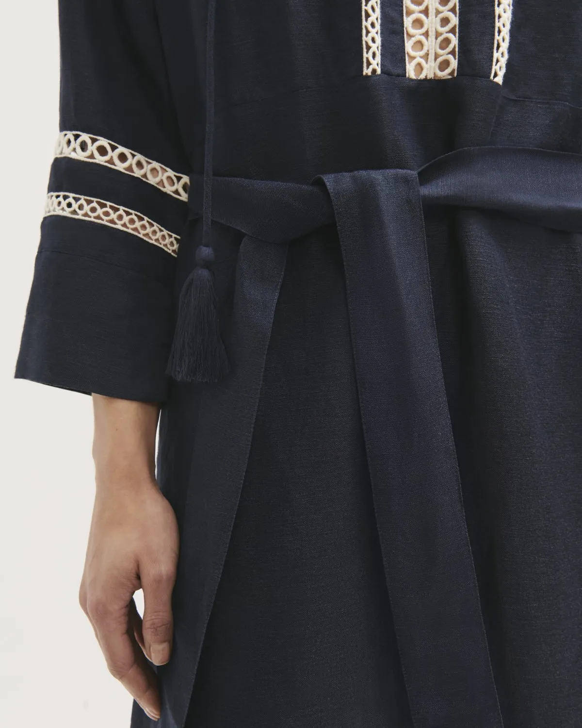 Caya Broderie Linen Blend Dress | Navy sold by Jigsaw product image thumbnail 5