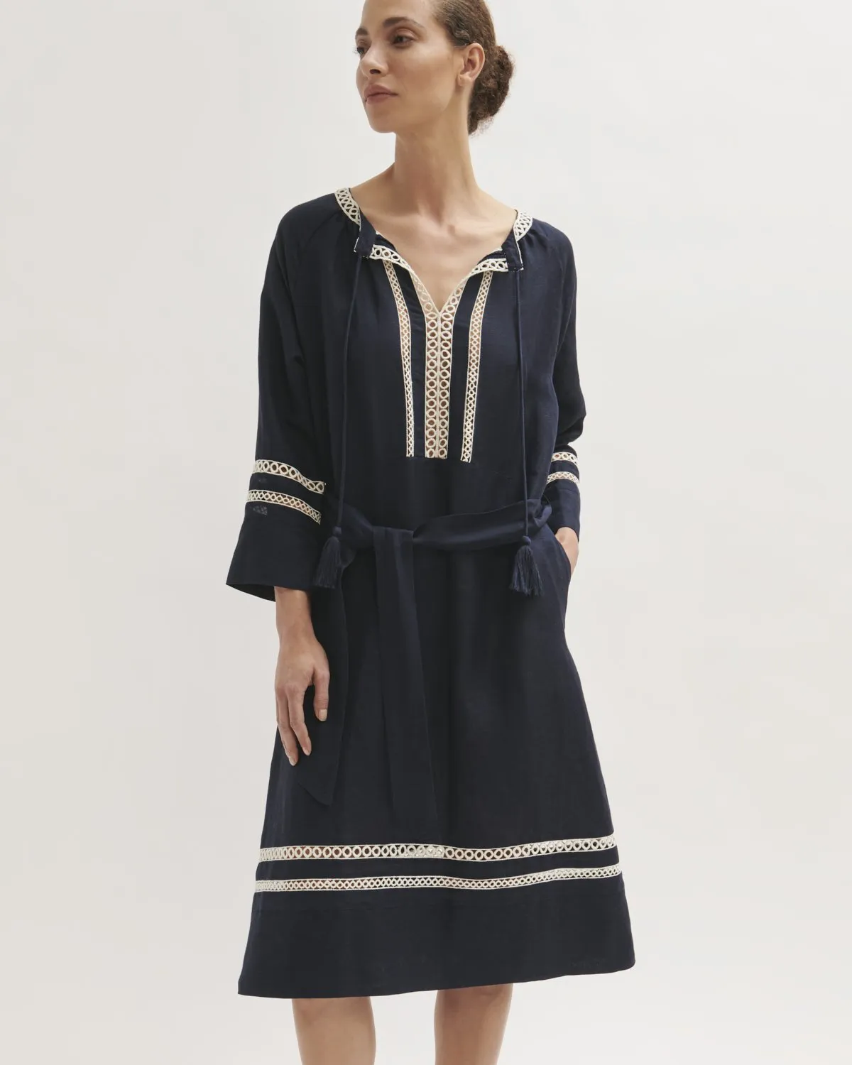 Caya Broderie Linen Blend Dress | Navy sold by Jigsaw product image thumbnail 3