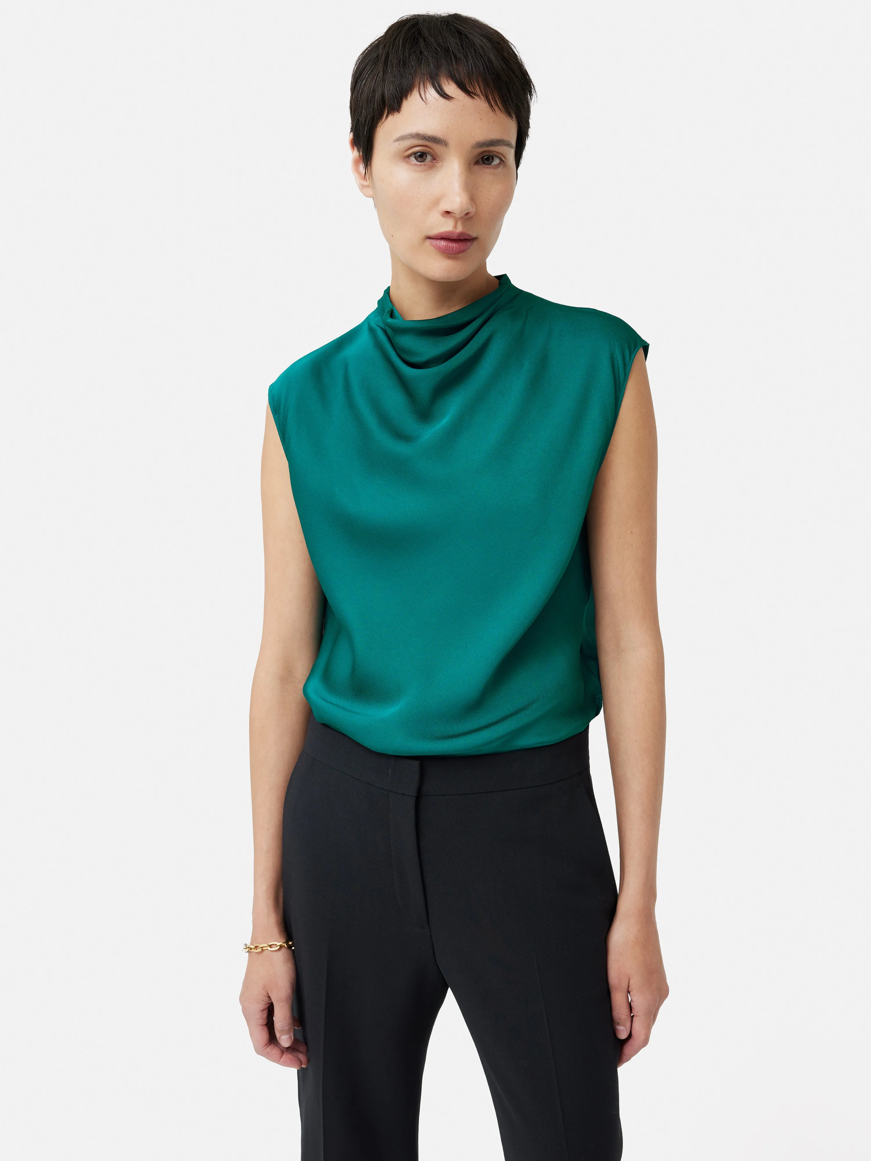 Satin Cowl Neck Top | Green sold by Jigsaw