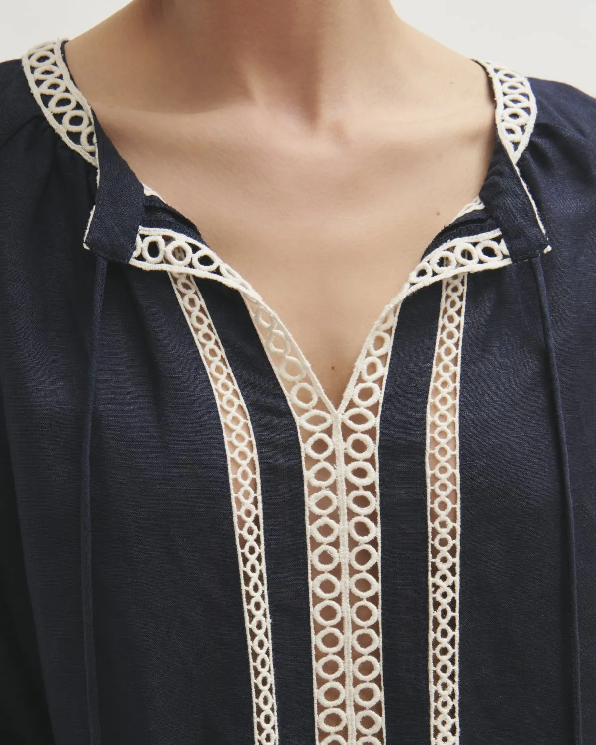 Caya Broderie Linen Blend Dress | Navy sold by Jigsaw product image thumbnail 2