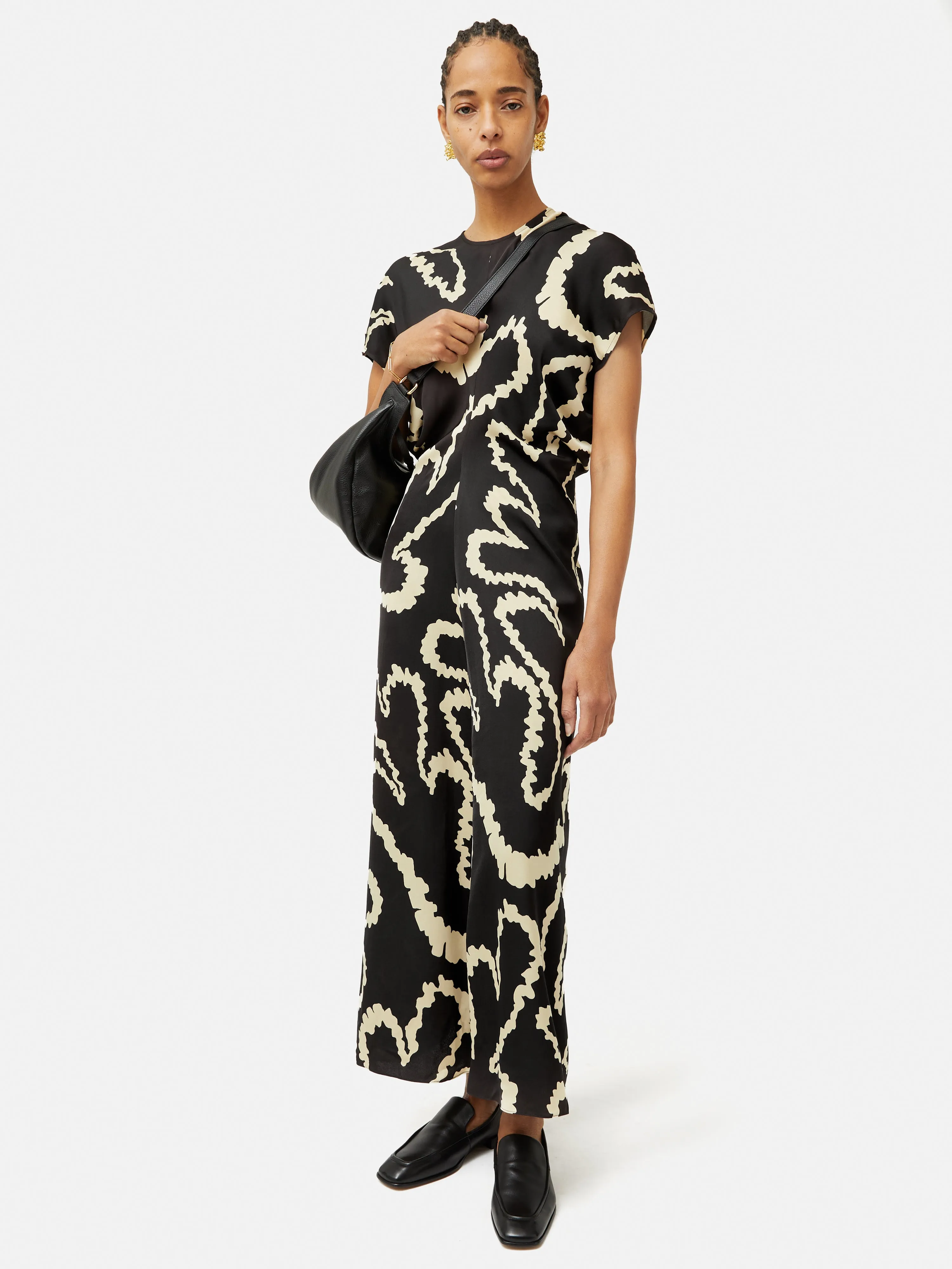 Hydra Coral Satin Crepe Dress | Black sold by Jigsaw