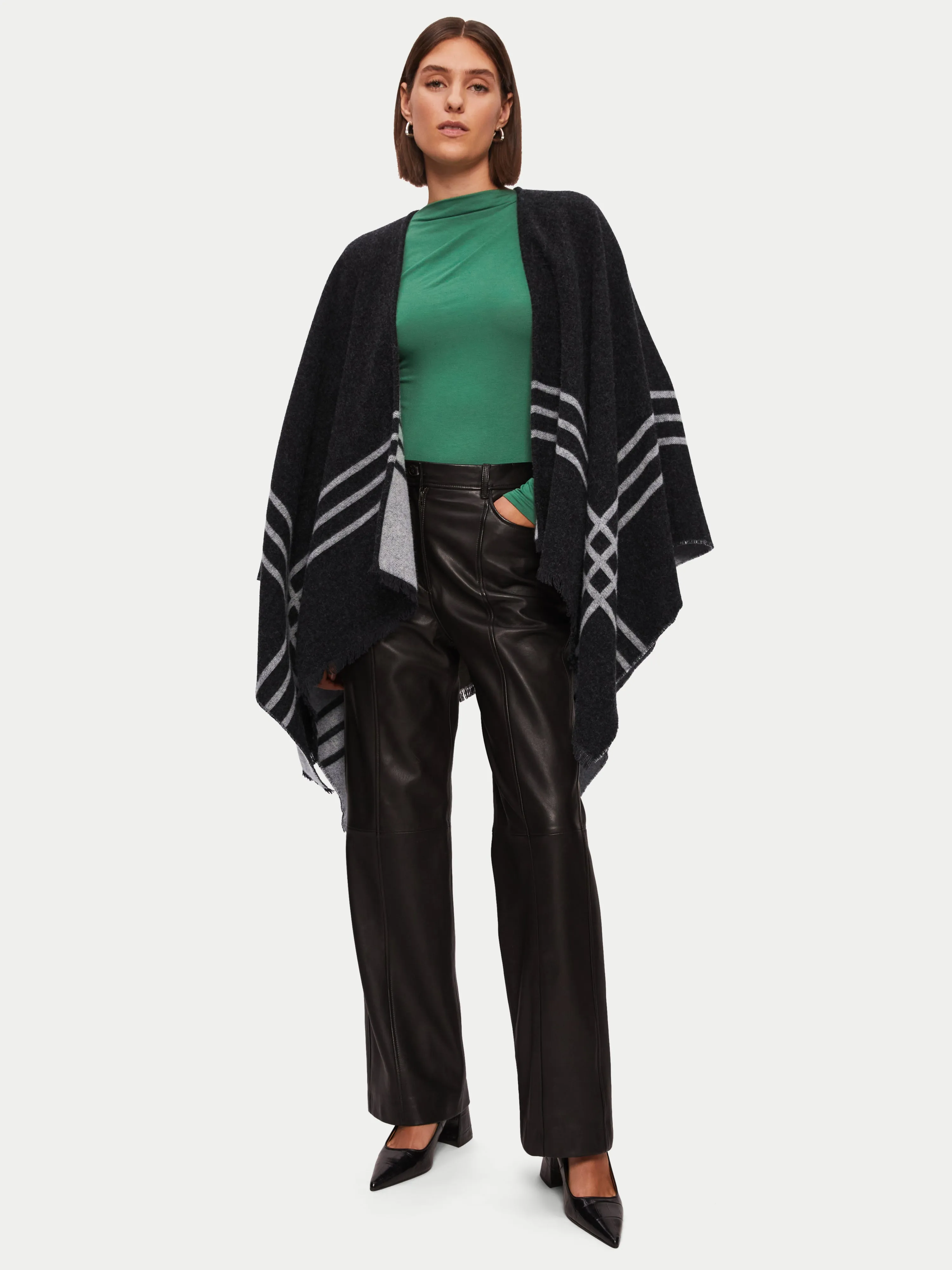 Checked Wool Blend Reversible Cape | Grey sold by Jigsaw product image thumbnail 4