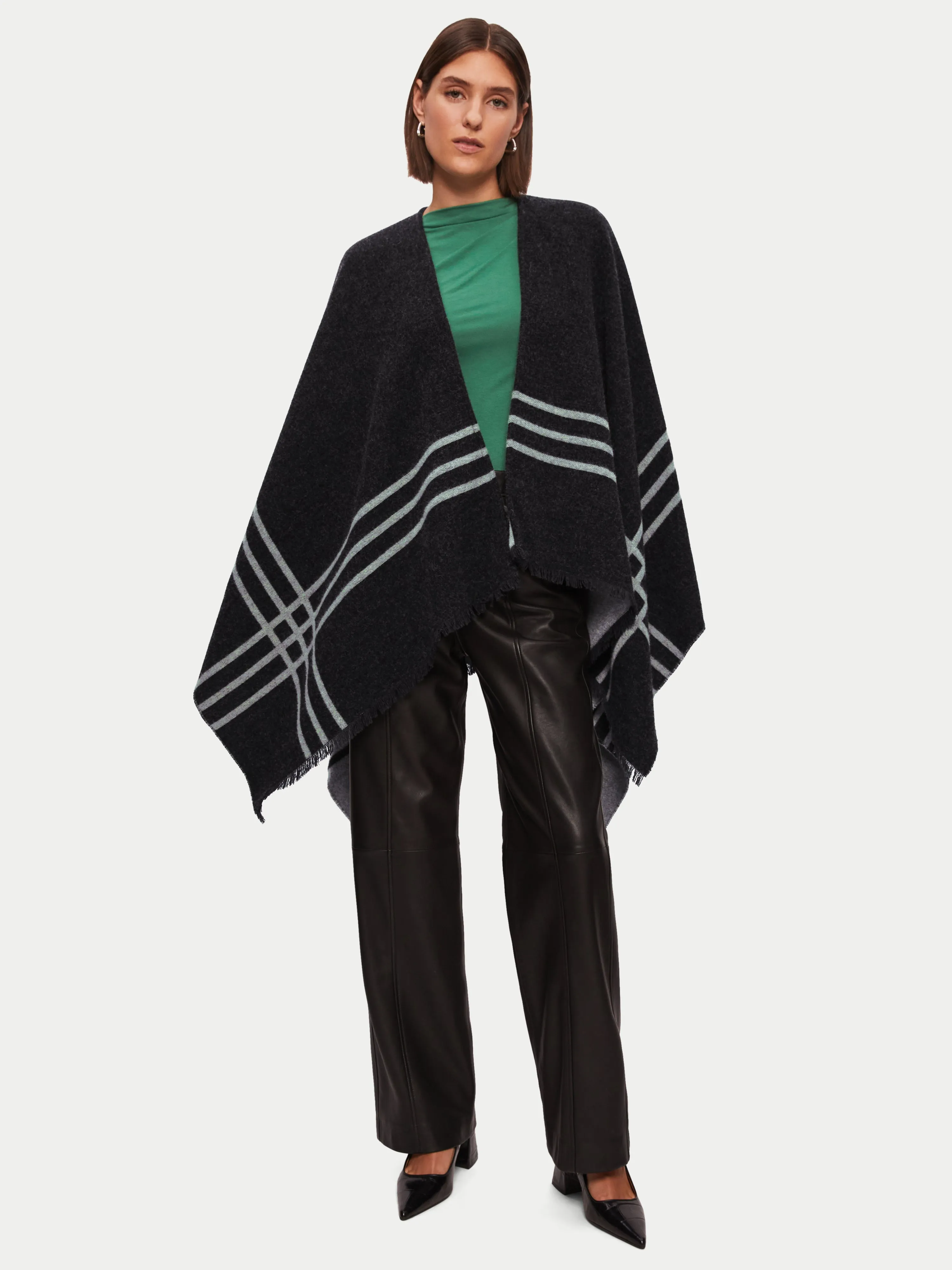 Checked Wool Blend Reversible Cape | Grey sold by Jigsaw product image thumbnail 2