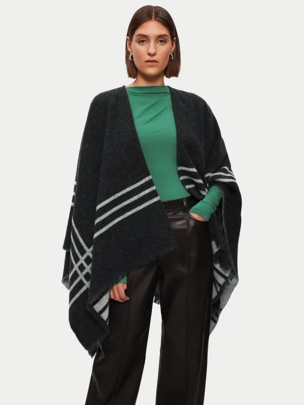 Checked Wool Blend Reversible Cape | Grey sold by Jigsaw