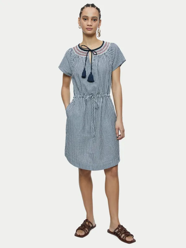 Seersucker Smocked Dress | Blue sold by Jigsaw