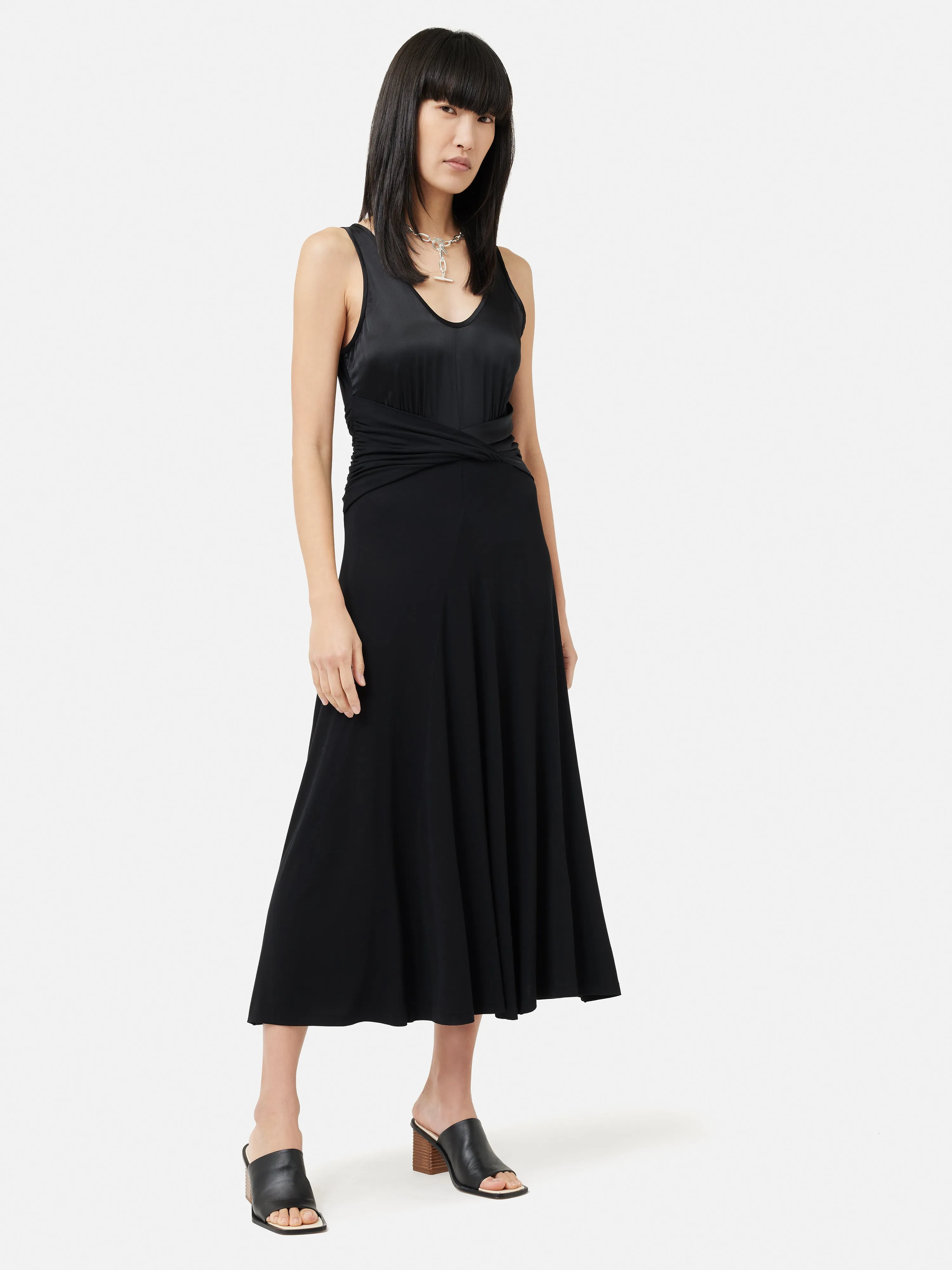 Jersey Silk Front Twist Dress | Black sold by Jigsaw