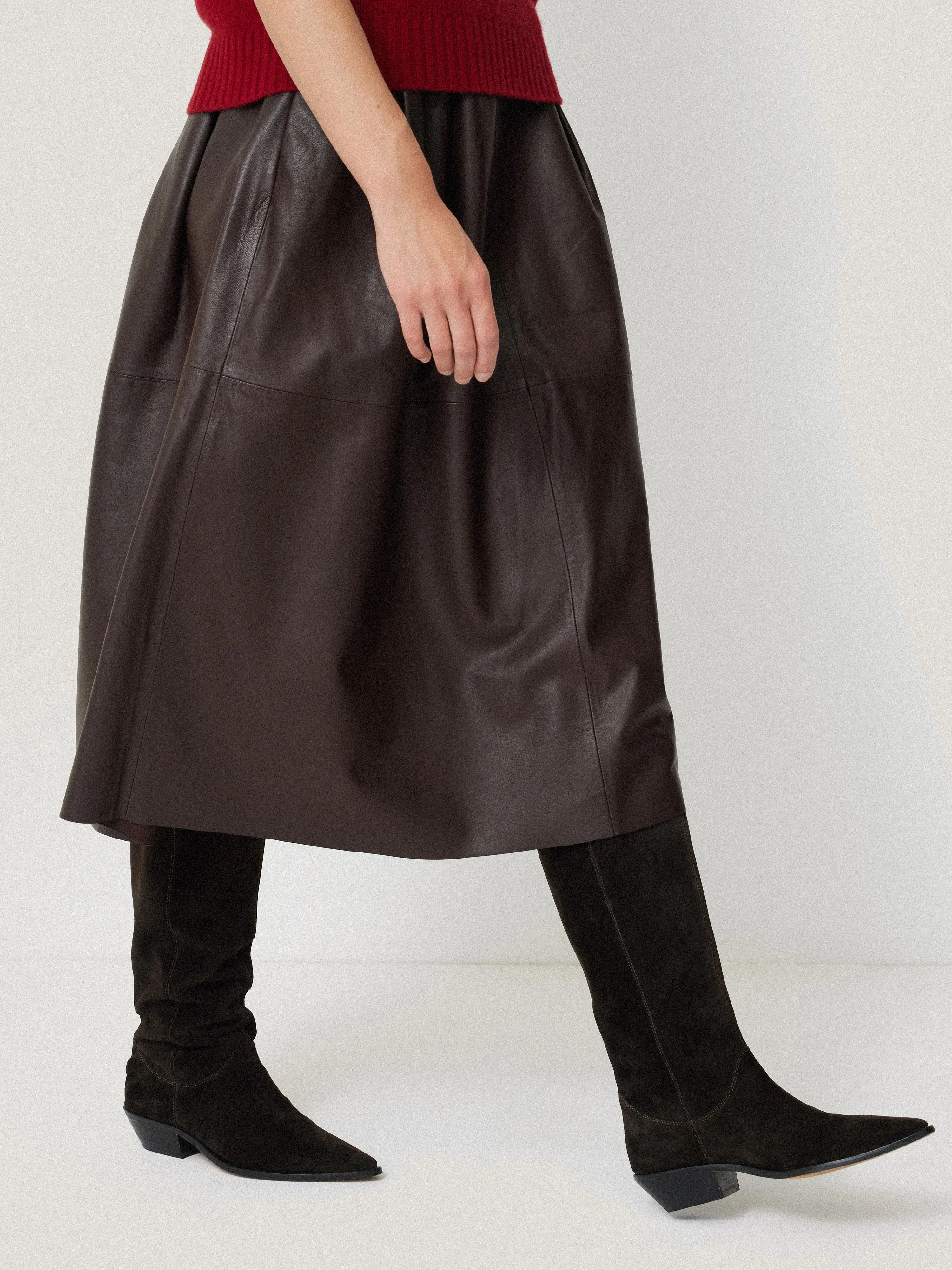 Leather Pleat Midi Skirt | Brown sold by Jigsaw product image thumbnail 4