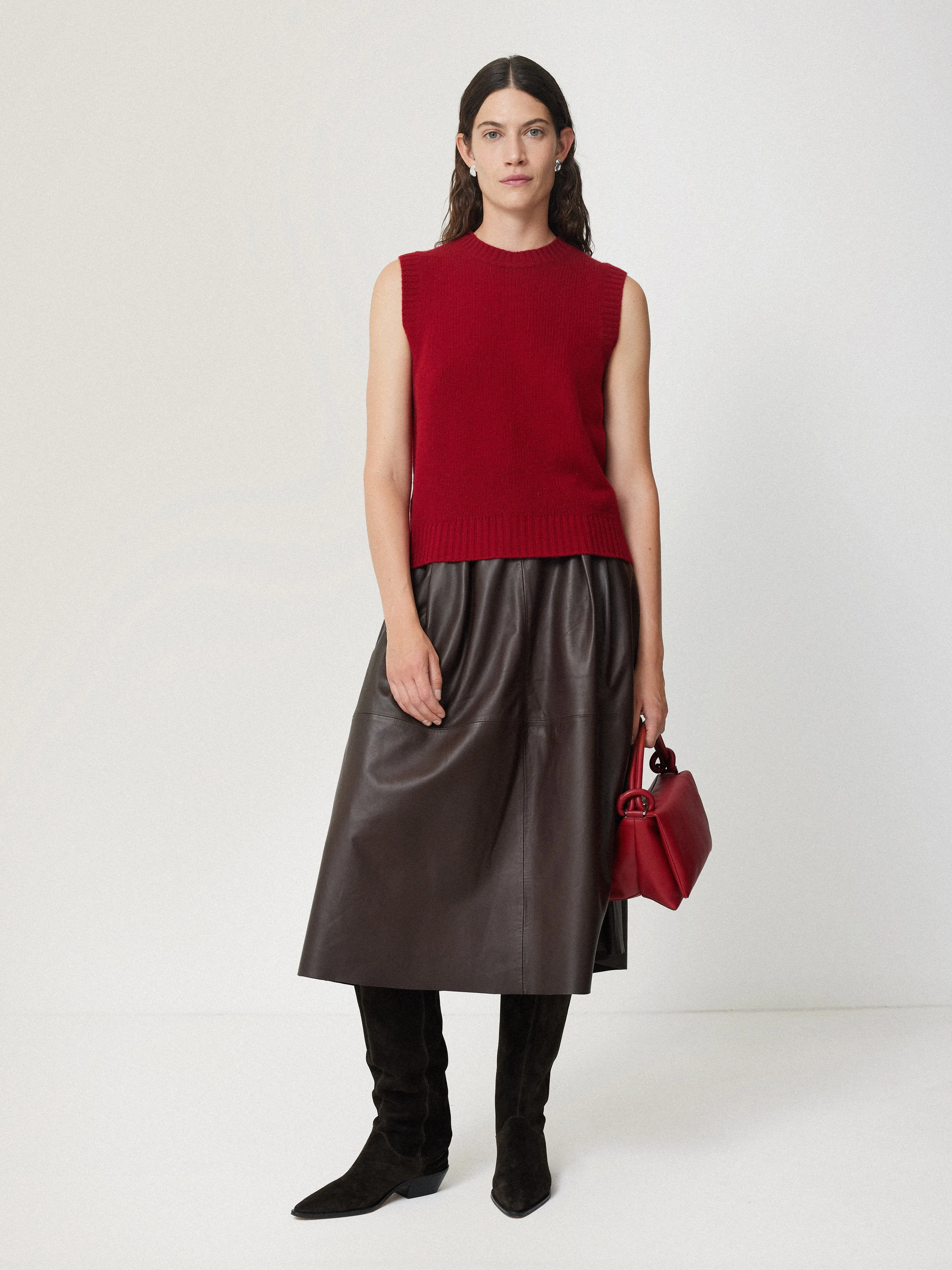 Leather Pleat Midi Skirt | Brown sold by Jigsaw product image thumbnail 3
