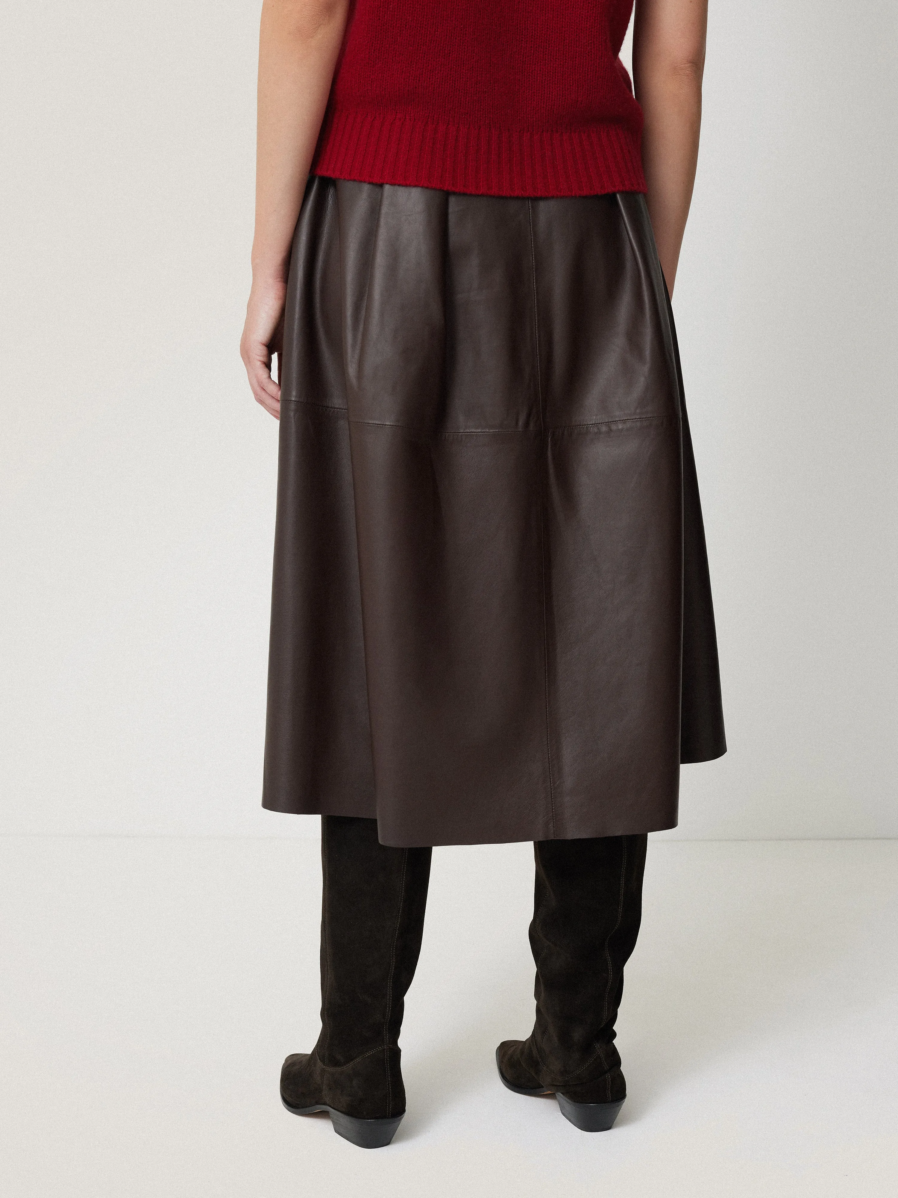 Leather Pleat Midi Skirt | Brown sold by Jigsaw product image thumbnail 5