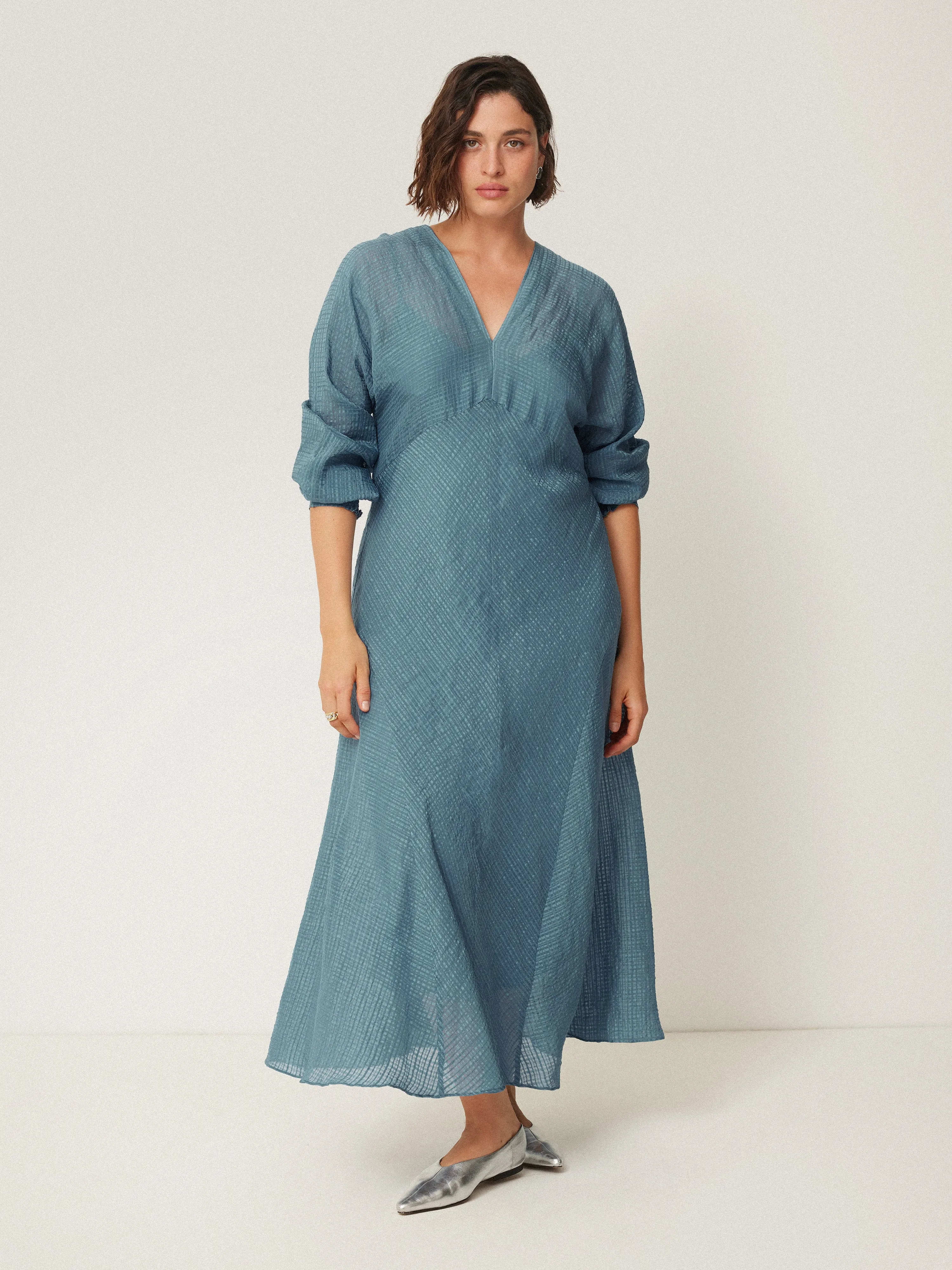Silk Linen Gauze Maxi Dress | Blue sold by Jigsaw