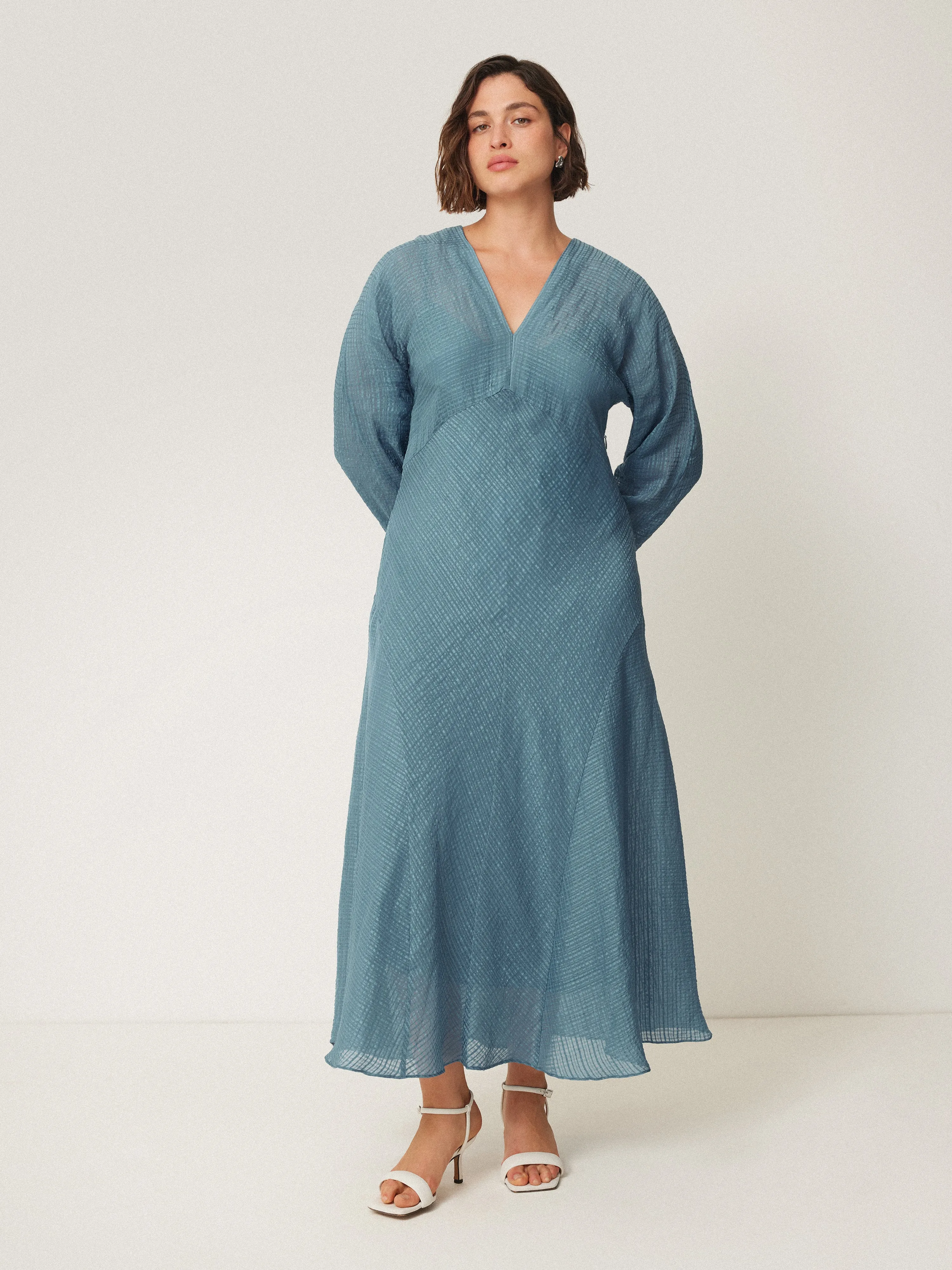 Silk Linen Gauze Maxi Dress | Blue sold by Jigsaw product image thumbnail 3