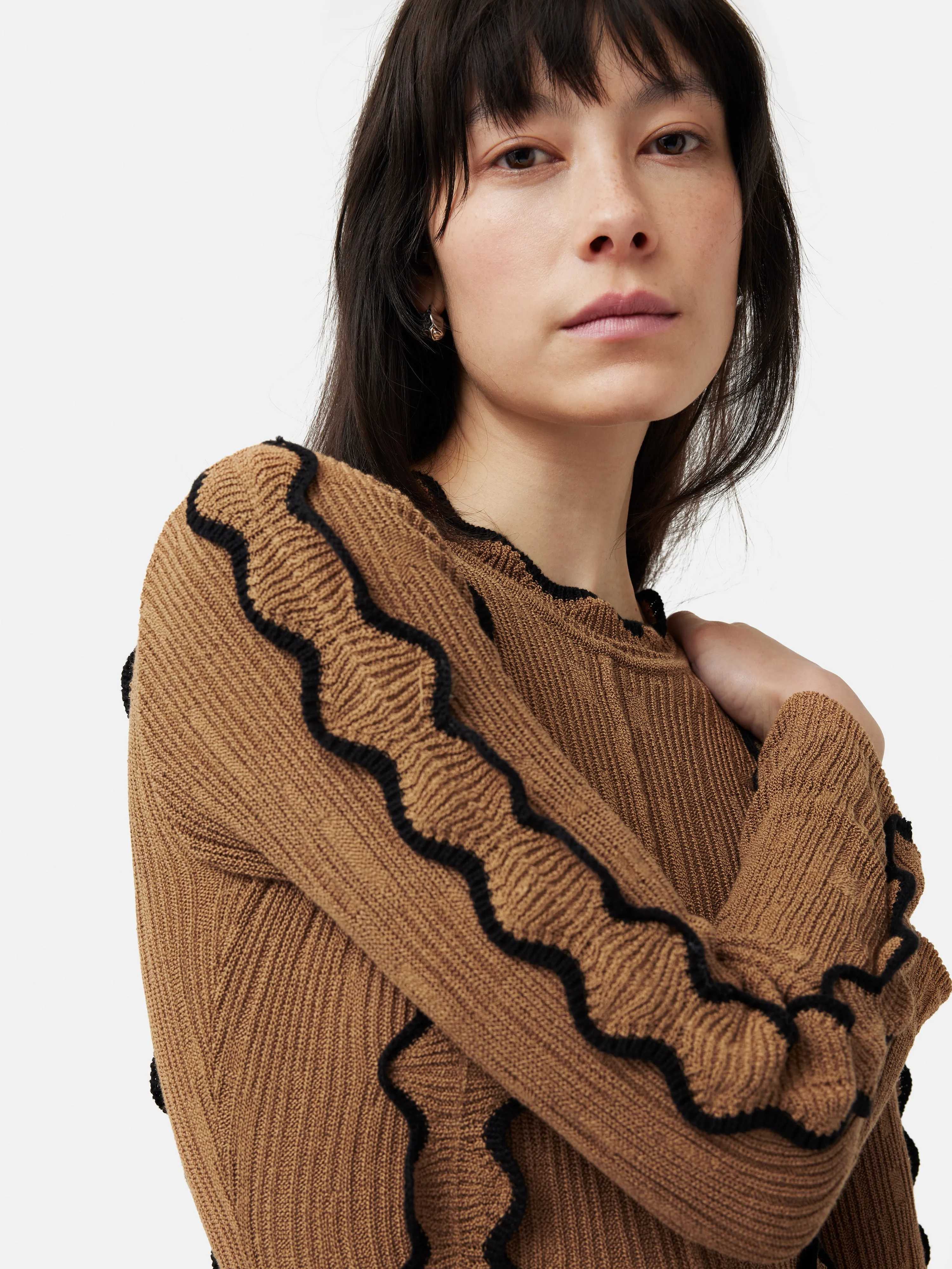 Scallop Trim Knitted Dress | Brown sold by Jigsaw product image thumbnail 2