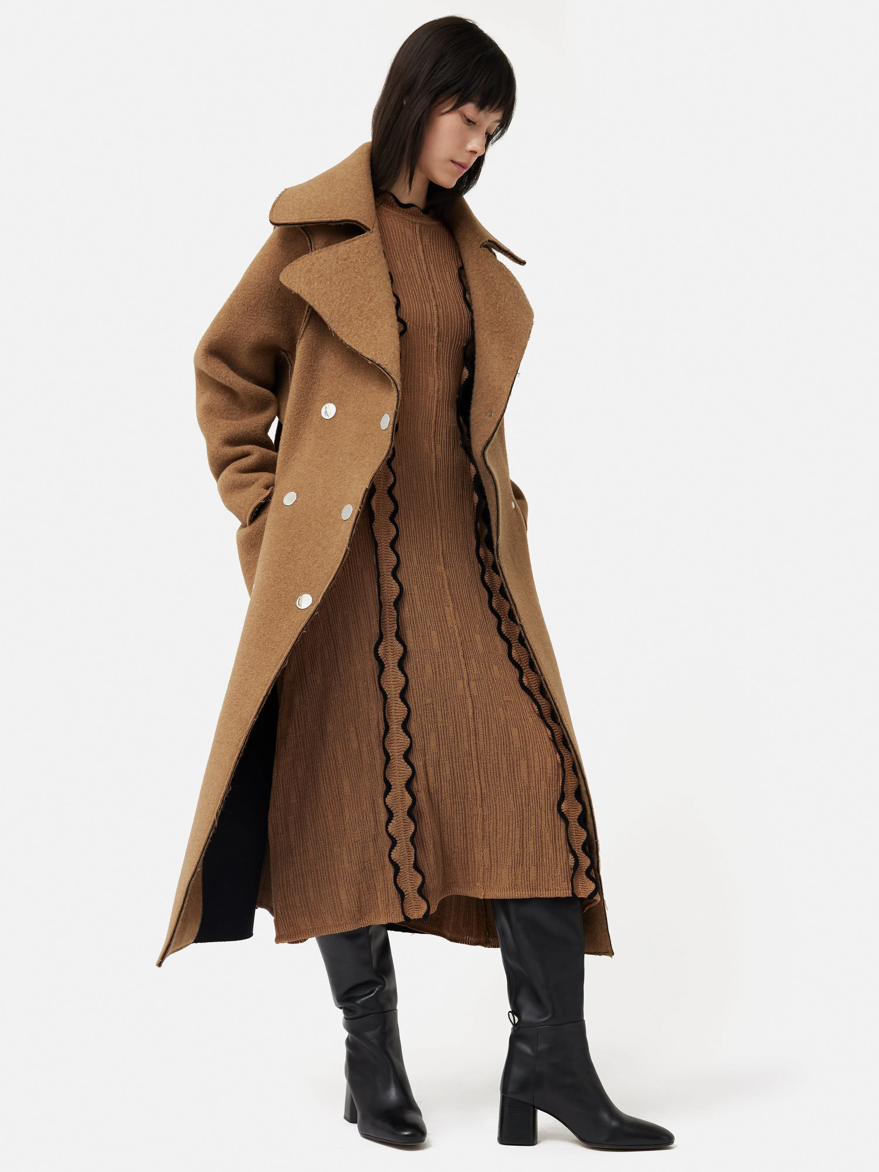 Scallop Trim Knitted Dress | Brown sold by Jigsaw product image thumbnail 5