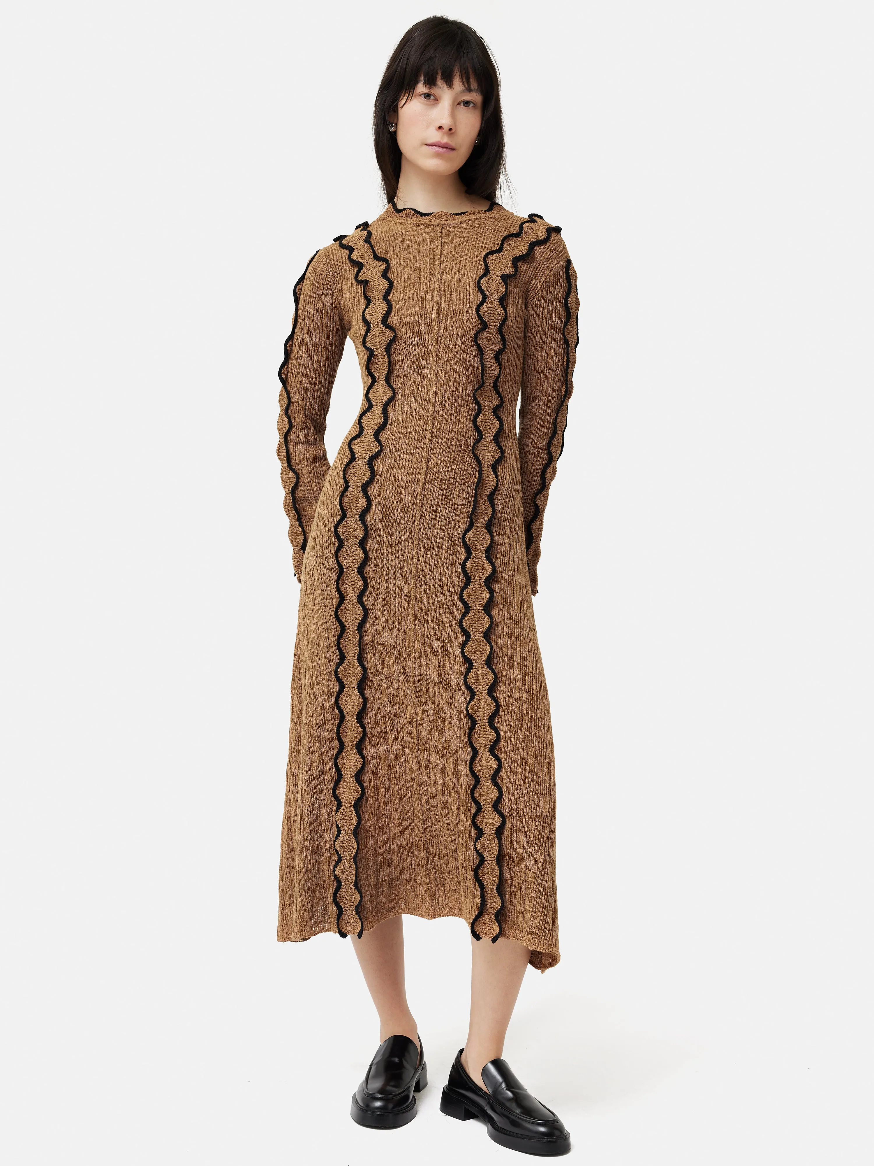 Scallop Trim Knitted Dress | Brown sold by Jigsaw